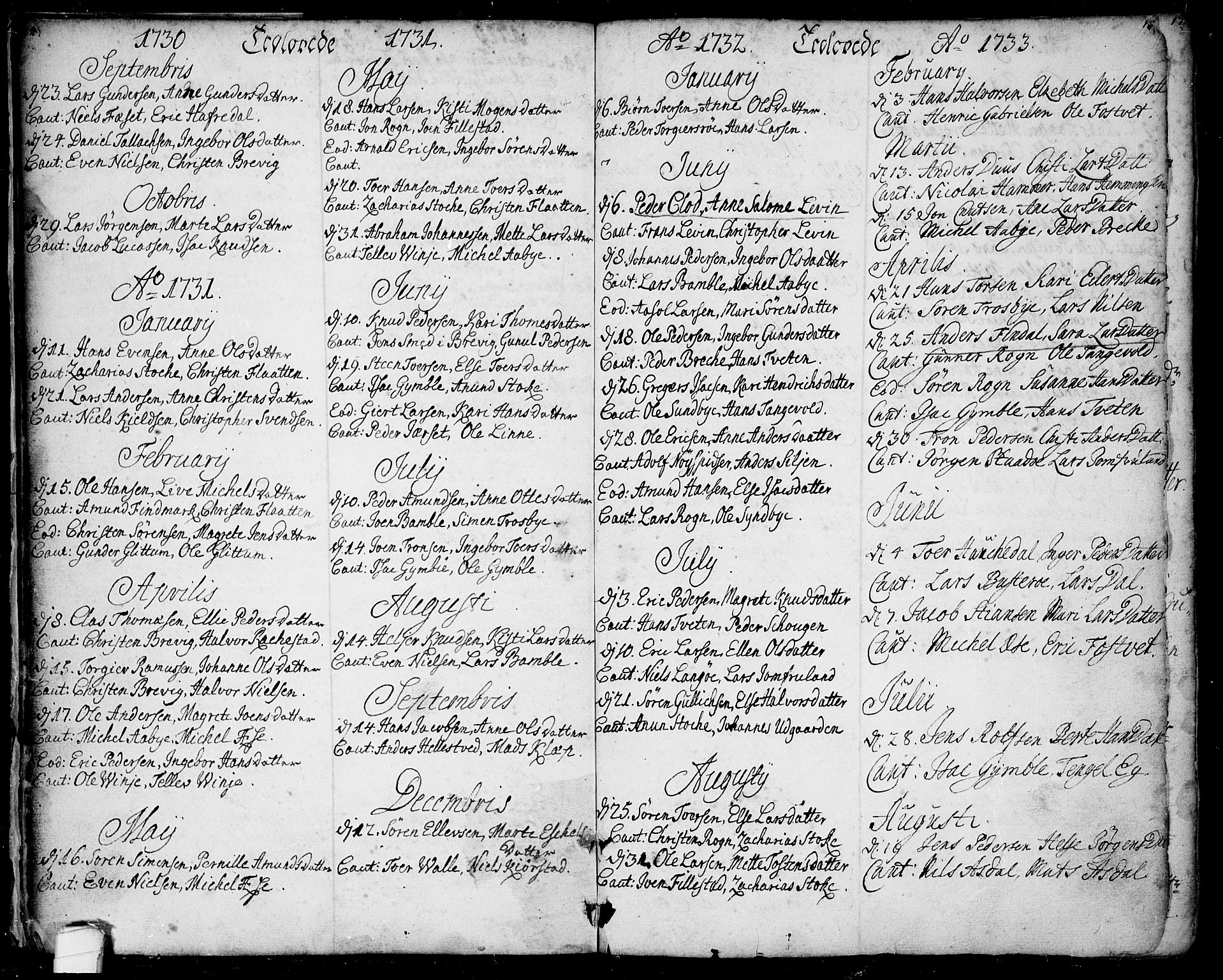 Bamble kirkebøker, AV/SAKO-A-253/F/Fa/L0001: Ministerialbok nr. I 1, 1702-1774, s. 14-15