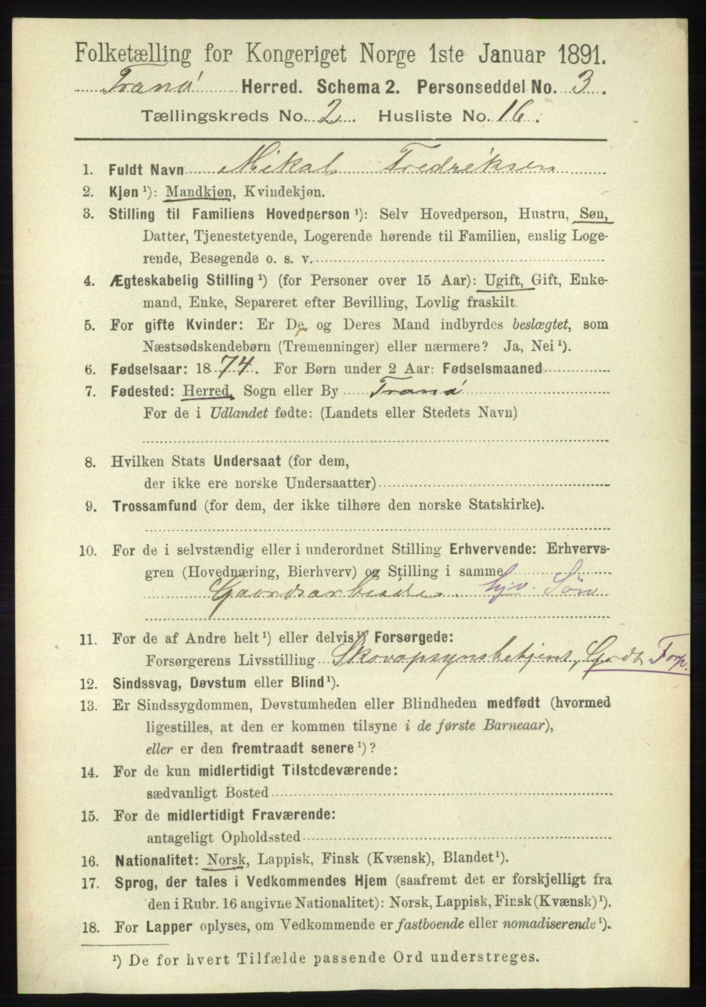RA, Folketelling 1891 for 1927 Tranøy herred, 1891, s. 603