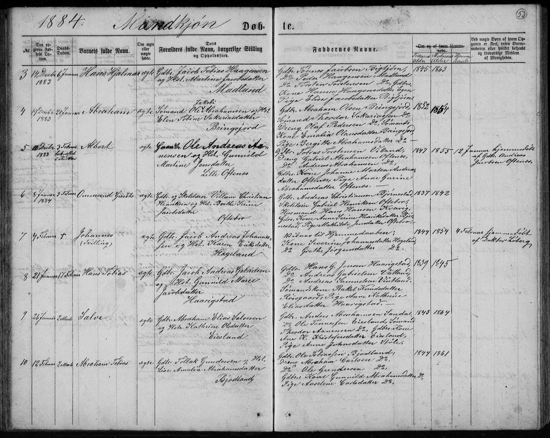 Lyngdal sokneprestkontor, AV/SAK-1111-0029/F/Fb/Fbc/L0004: Klokkerbok nr. B 4, 1878-1896, s. 52