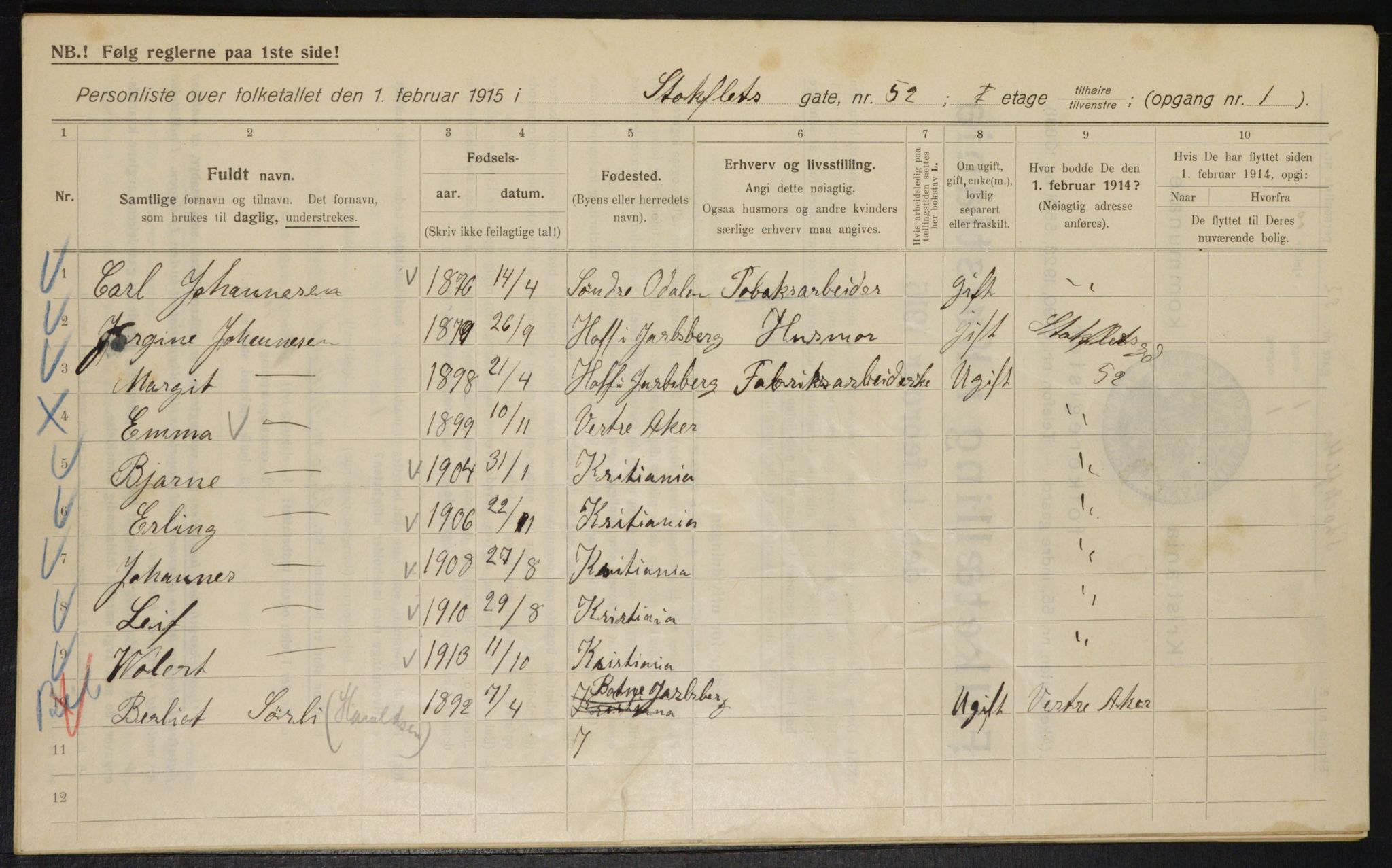 OBA, Kommunal folketelling 1.2.1915 for Kristiania, 1915, s. 102246