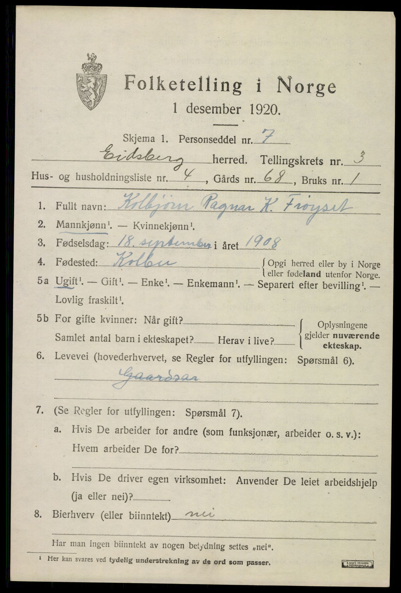 SAO, Folketelling 1920 for 0125 Eidsberg herred, 1920, s. 4037