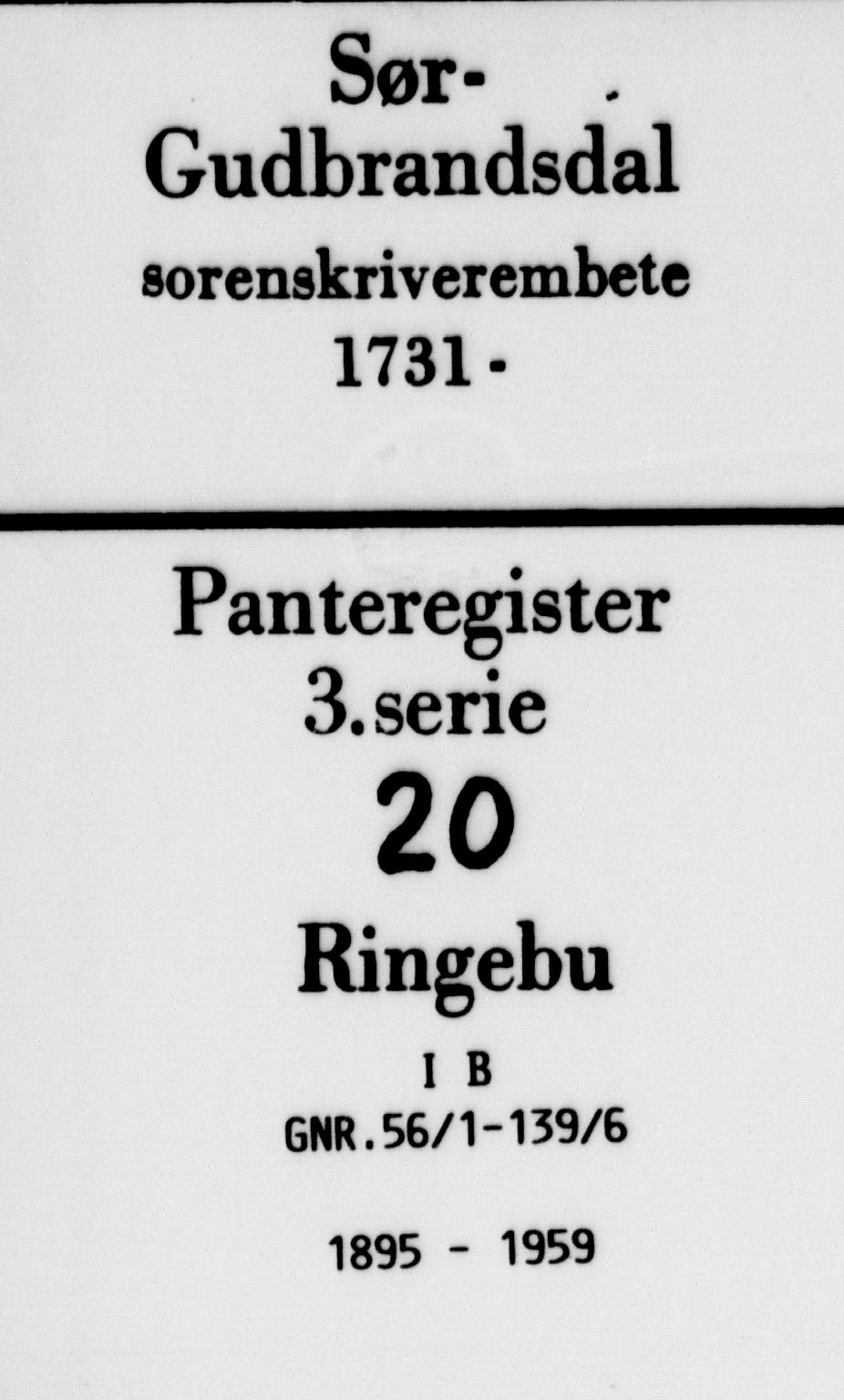 Sør-Gudbrandsdal tingrett, SAH/TING-004/H/Ha/Hai/L0020B: Panteregister nr. 3.20B, 1895-1959