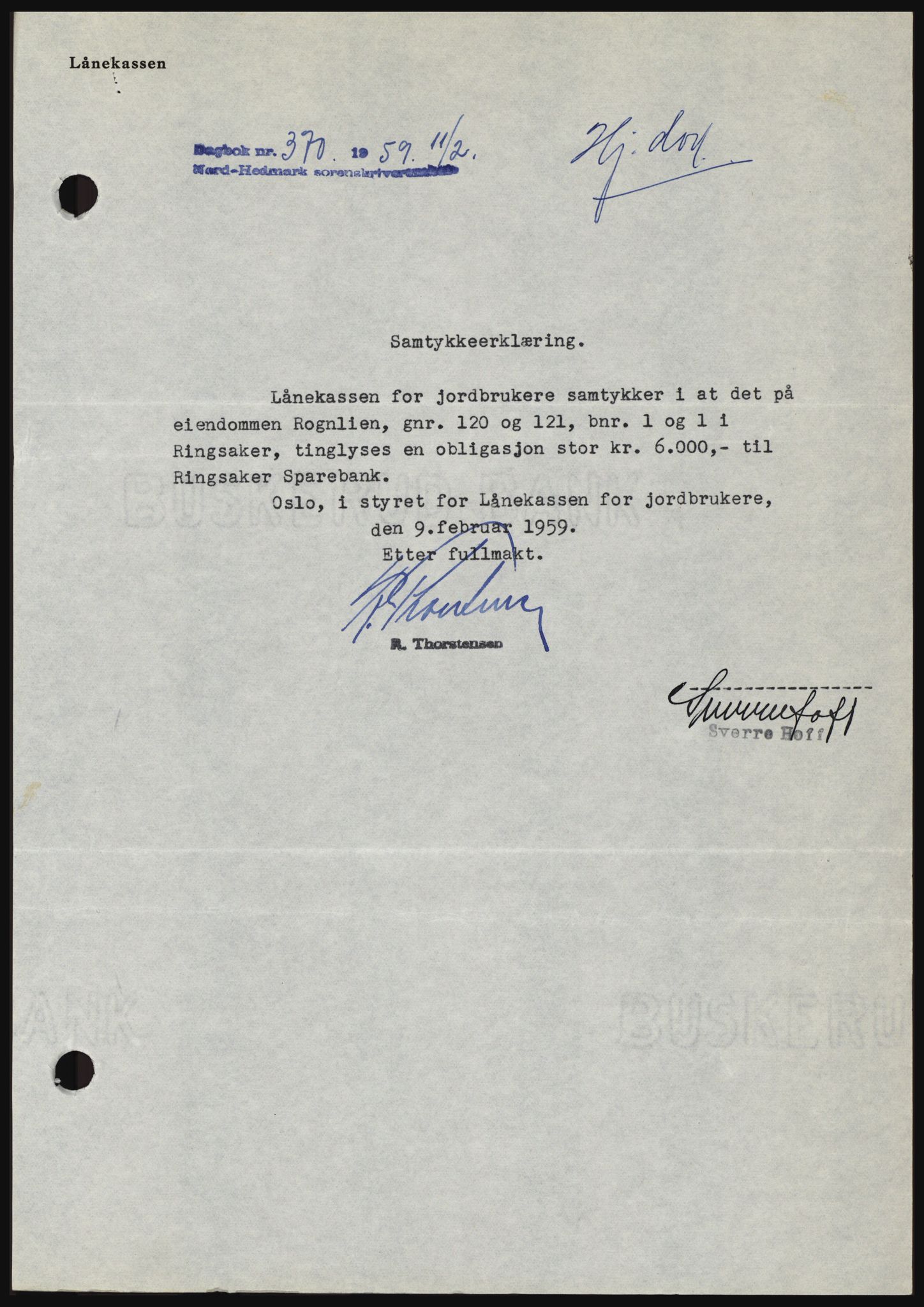 Nord-Hedmark sorenskriveri, SAH/TING-012/H/Hc/L0013: Pantebok nr. 13, 1959-1960, Dagboknr: 370/1959