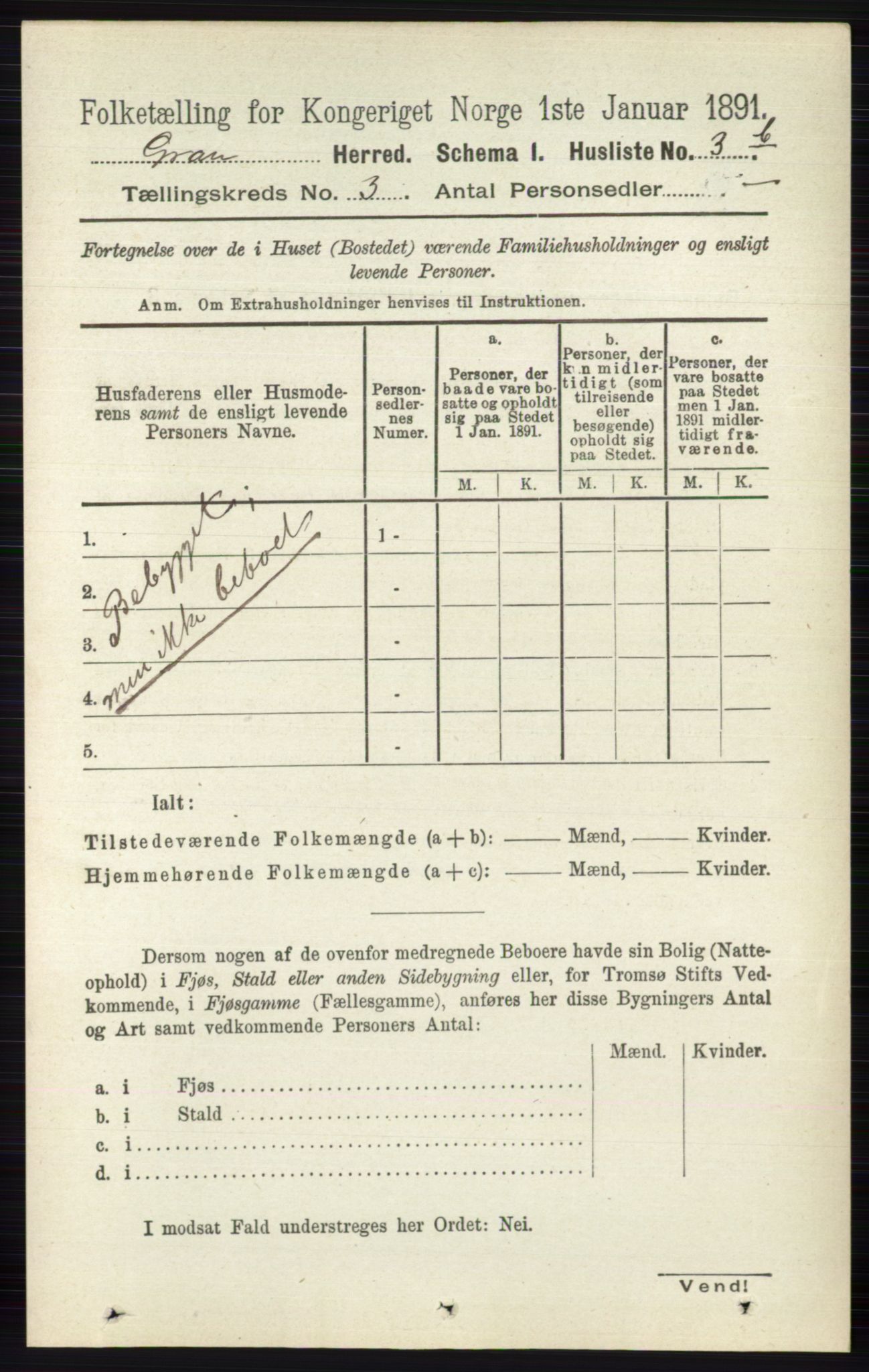 RA, Folketelling 1891 for 0534 Gran herred, 1891, s. 609