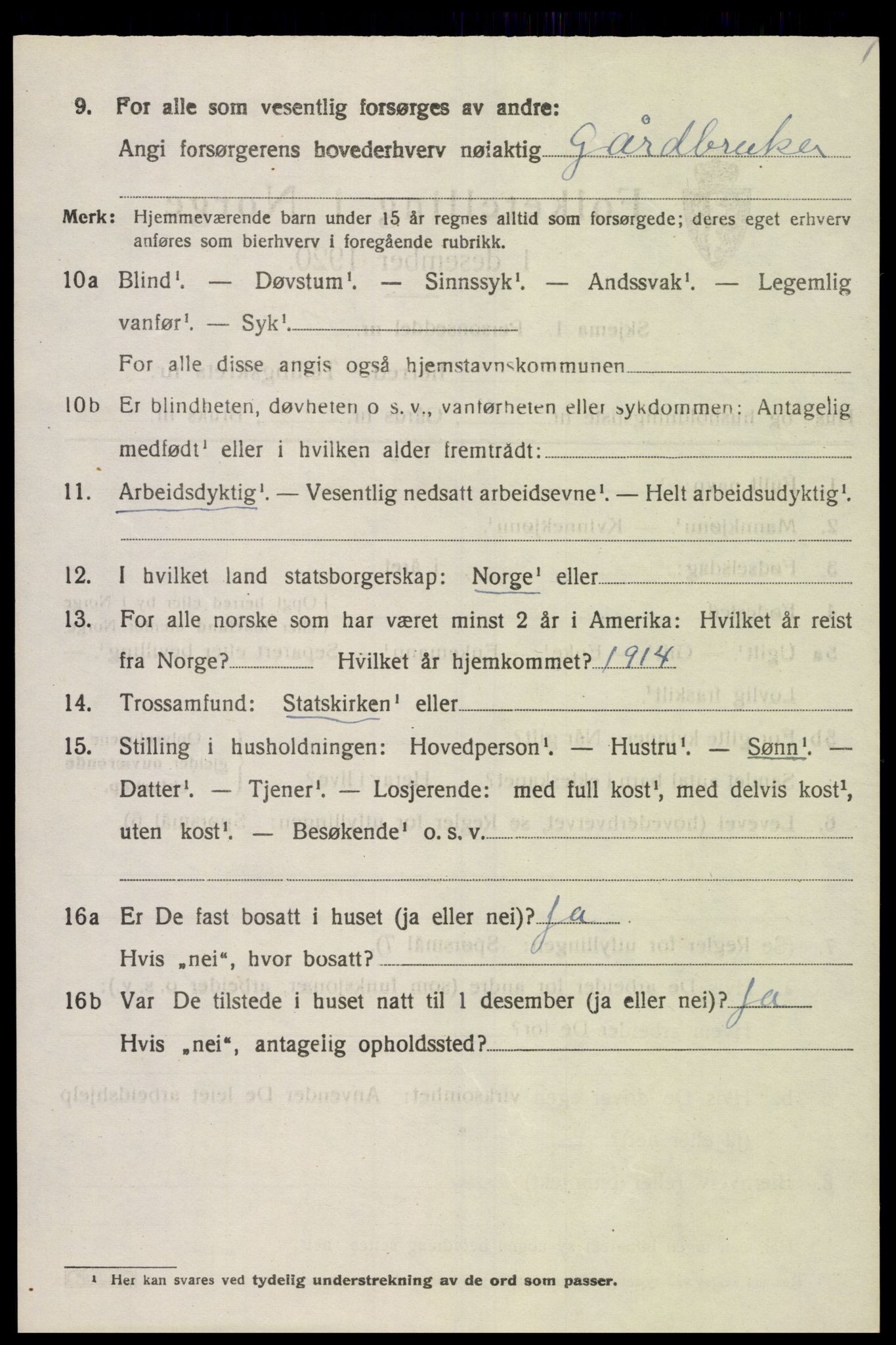 SAK, Folketelling 1920 for 1030 Spangereid herred, 1920, s. 1698