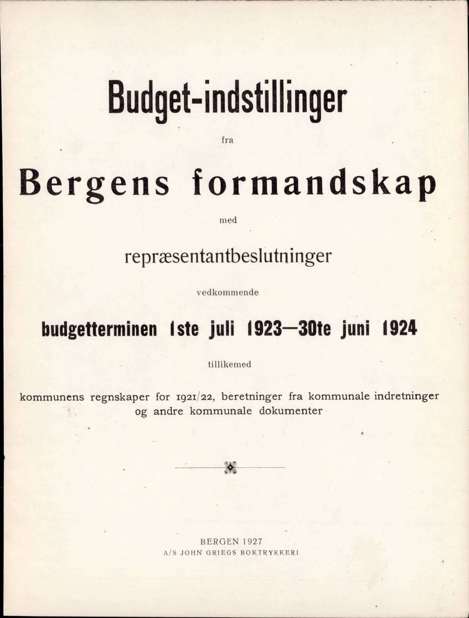 Bergen kommune. Formannskapet, BBA/A-0003/Ad/L0107: Bergens Kommuneforhandlinger, bind II, 1923