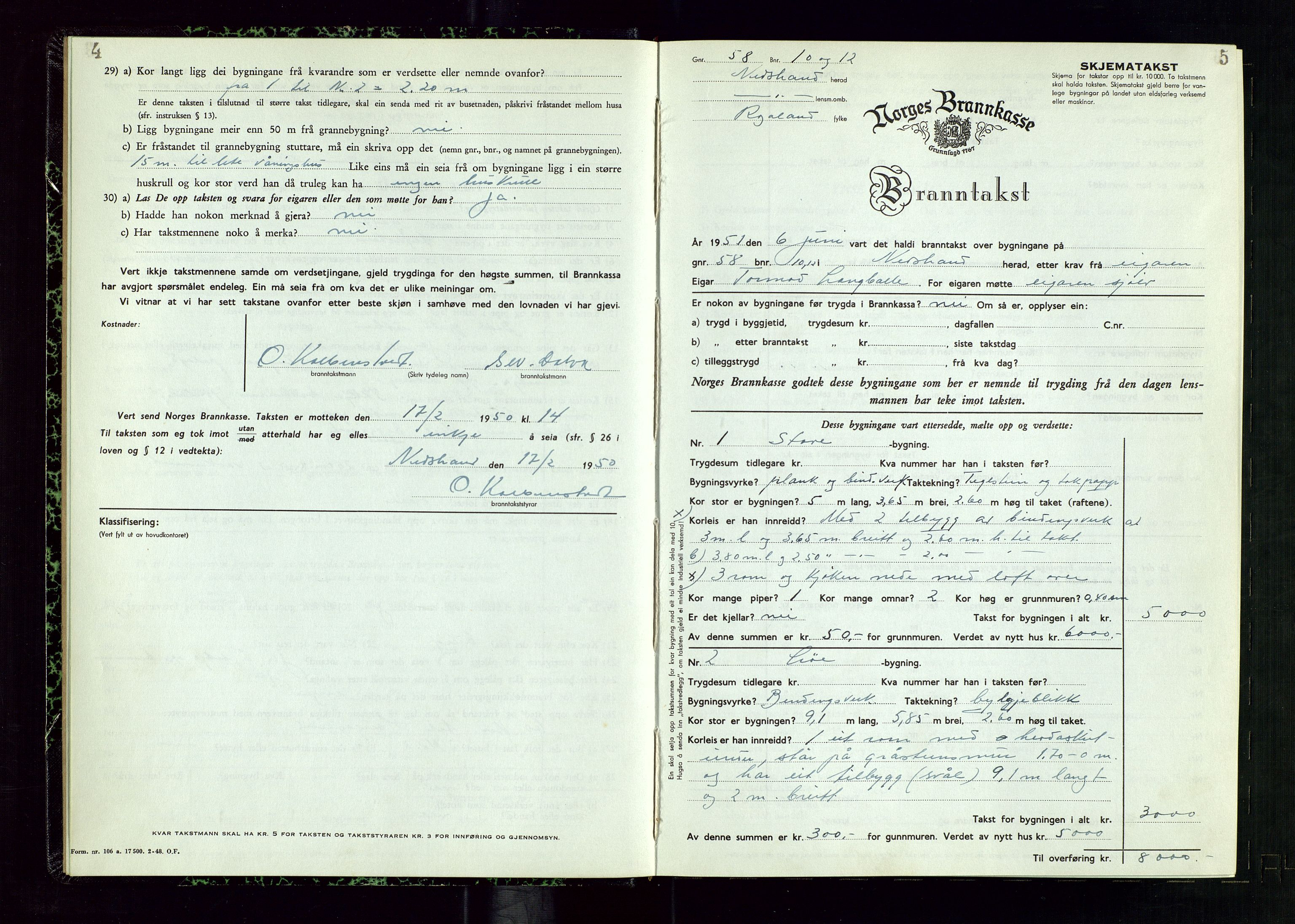 Nedstrand lensmannskontor, AV/SAST-A-100236/Gob/L0003: "Branntakstprotokoll", 1950-1954, s. 4-5