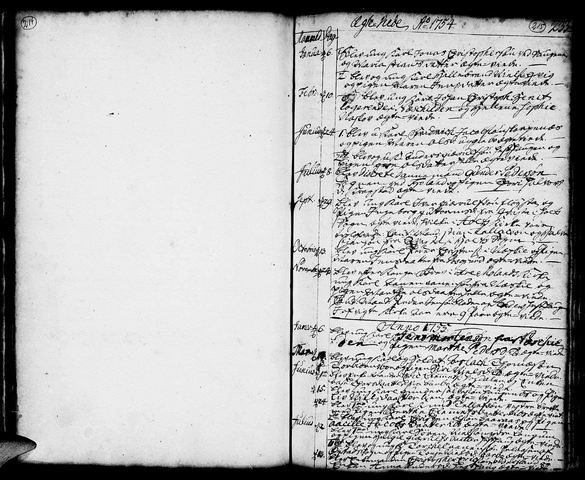 Austre Moland sokneprestkontor, AV/SAK-1111-0001/F/Fa/Faa/L0002: Ministerialbok nr. A 2, 1747-1808, s. 214-215