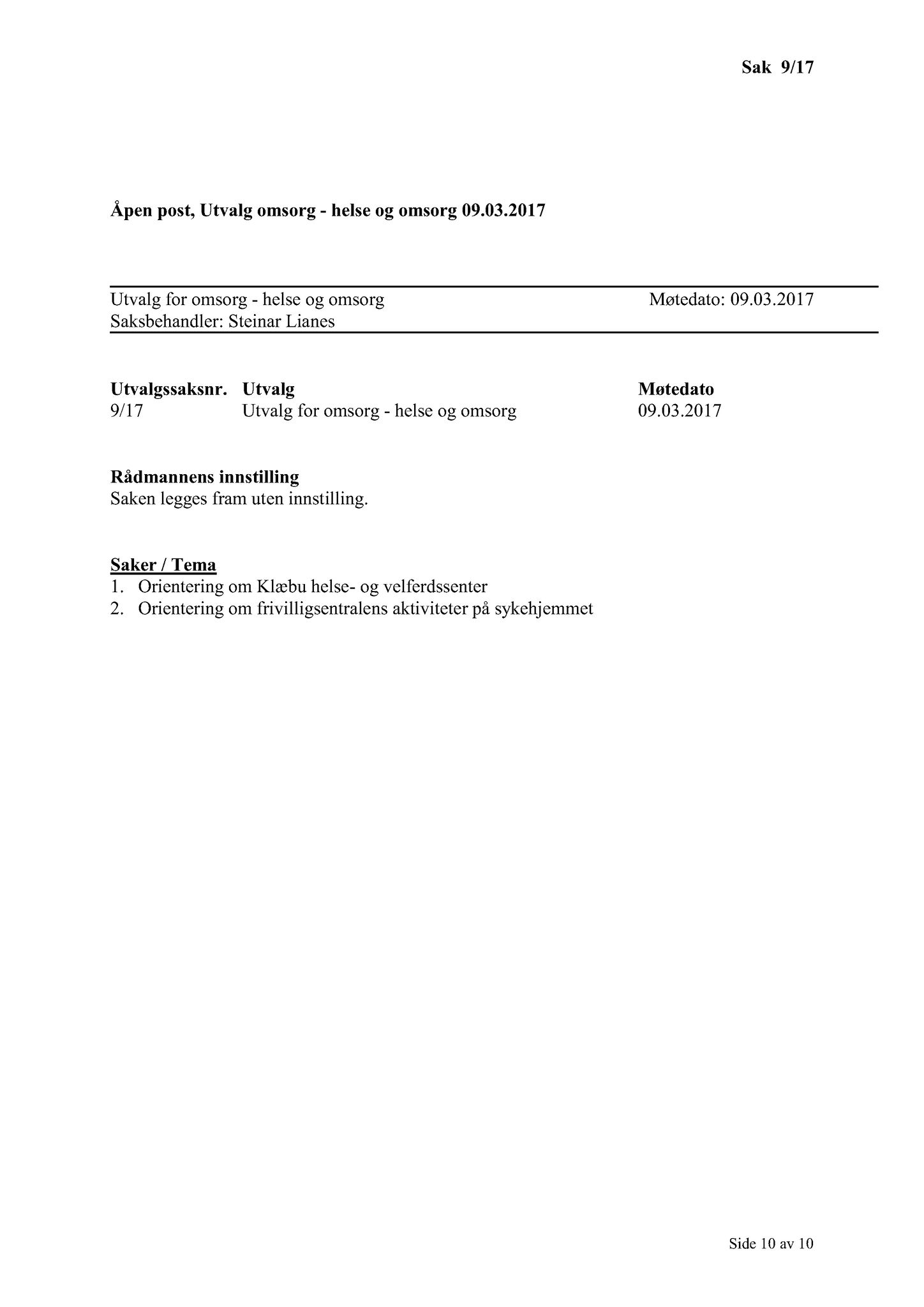 Klæbu Kommune, TRKO/KK/05-UOm/L008: Utvalg for omsorg - Møtedokumenter, 2017, s. 93