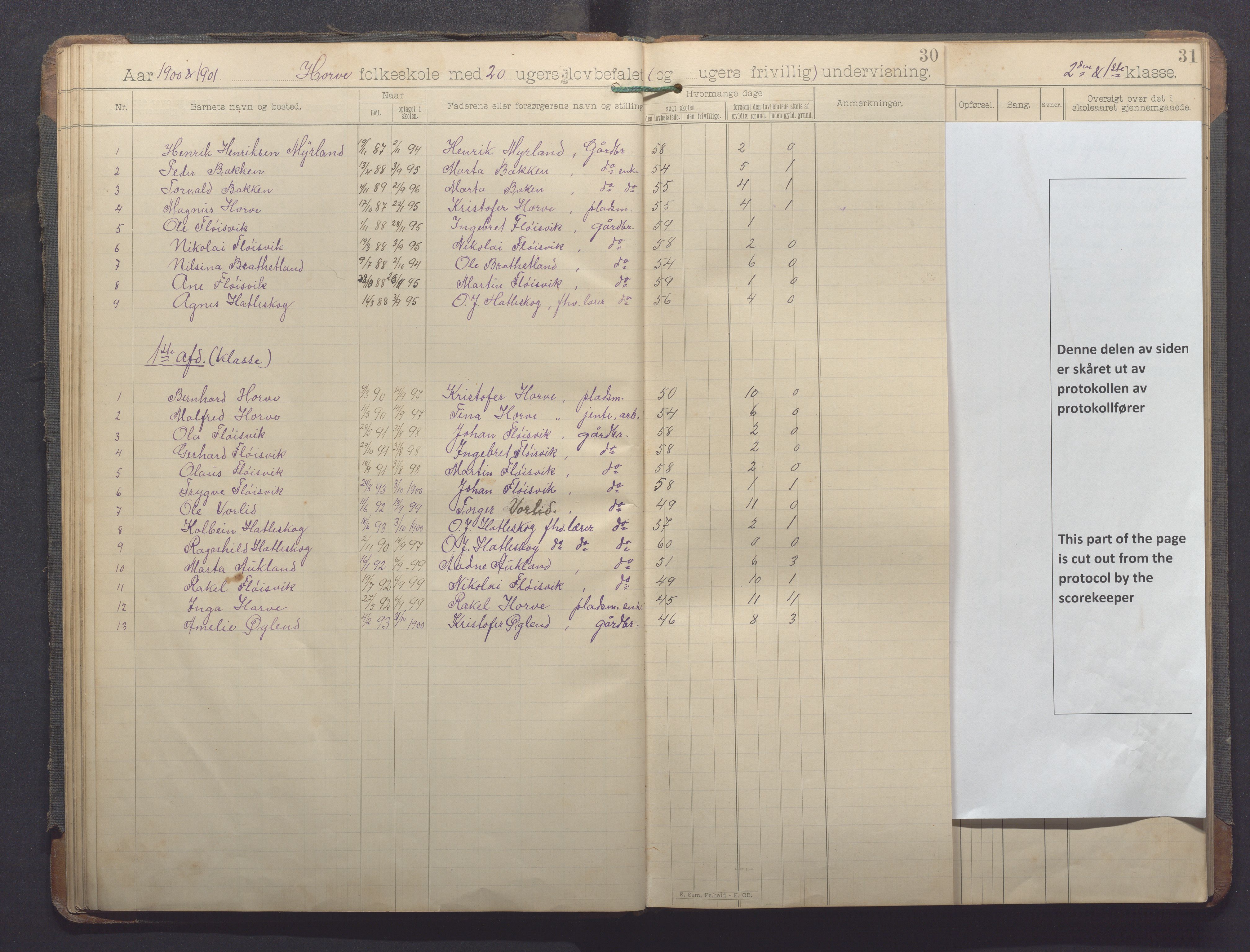 Høle kommune - Horve skole, IKAR/K-100029/I/L0001: Skoleprotokoll, 1894-1916, s. 30