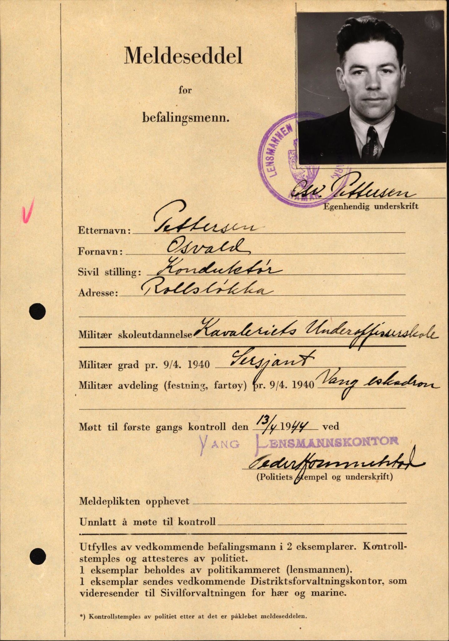 Forsvaret, Forsvarets krigshistoriske avdeling, AV/RA-RAFA-2017/Y/Yf/L0209: II-C-11-2121  -  Okkupasjonstiden.  Meldesedler for befal med foto og oppl. om militær grad 9. apr. 1940., 1944-1945, s. 515