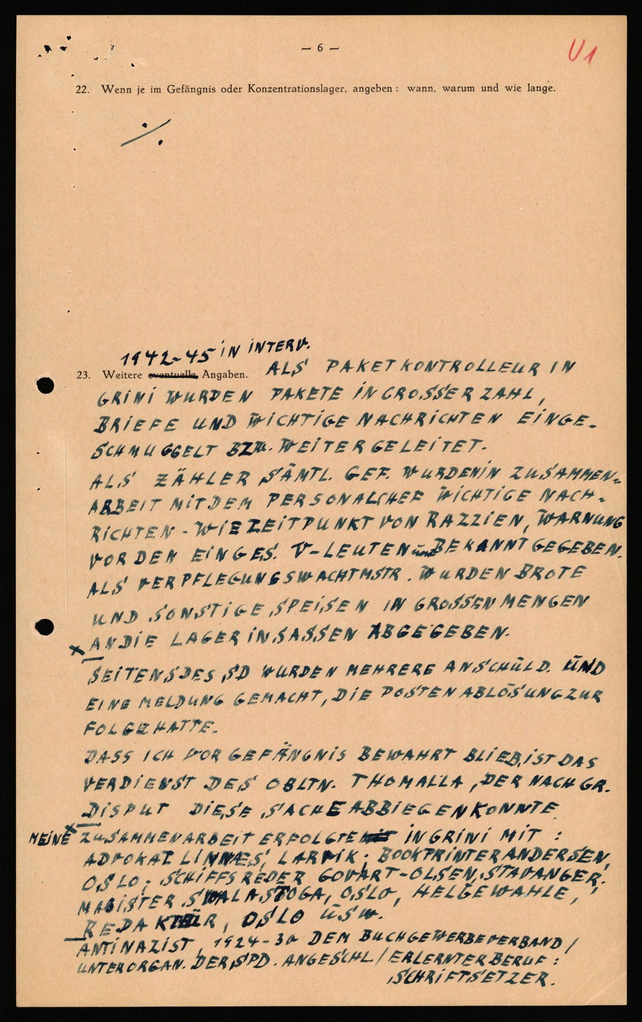 Forsvaret, Forsvarets overkommando II, AV/RA-RAFA-3915/D/Db/L0034: CI Questionaires. Tyske okkupasjonsstyrker i Norge. Tyskere., 1945-1946, s. 200