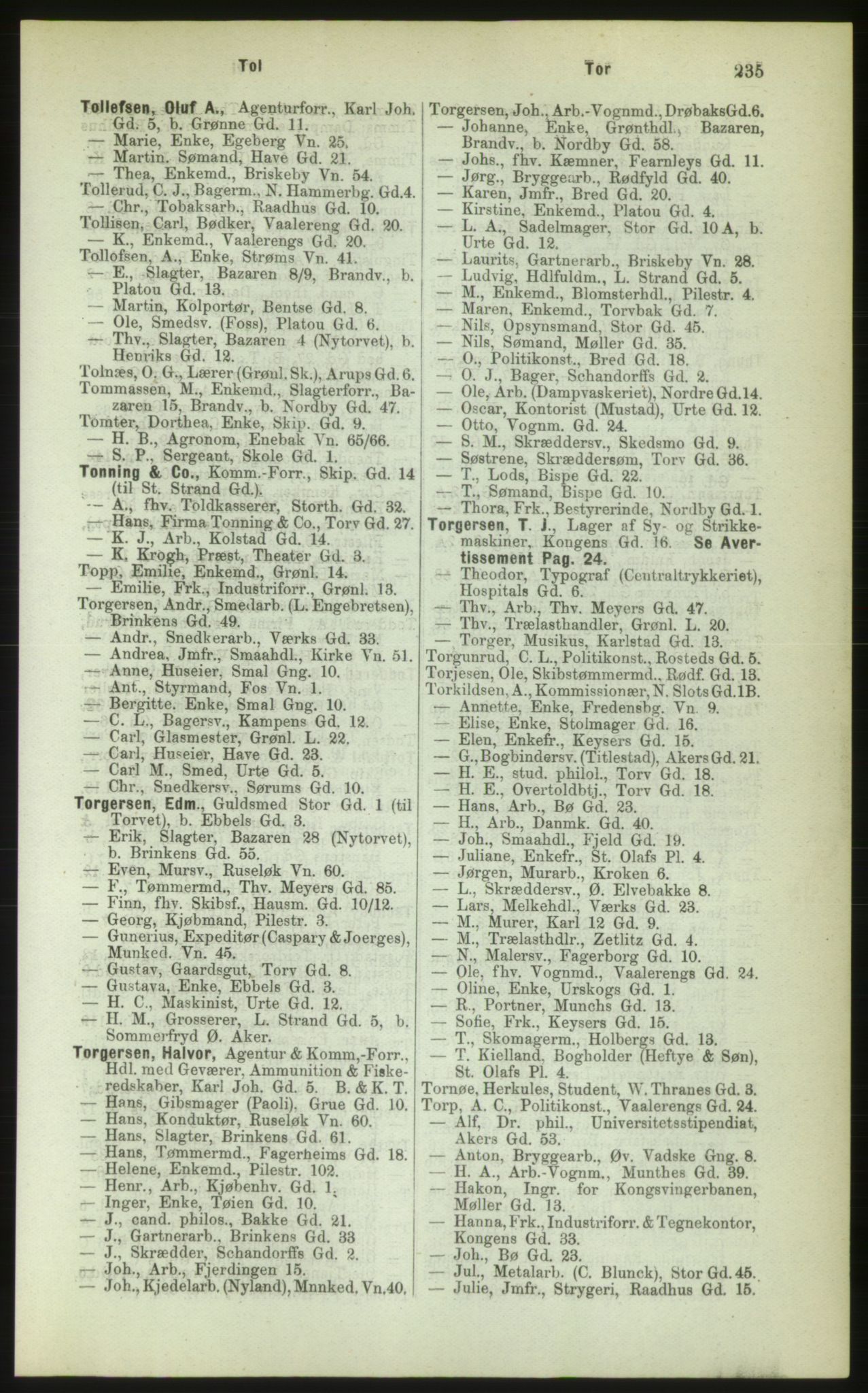 Kristiania/Oslo adressebok, PUBL/-, 1883, s. 235