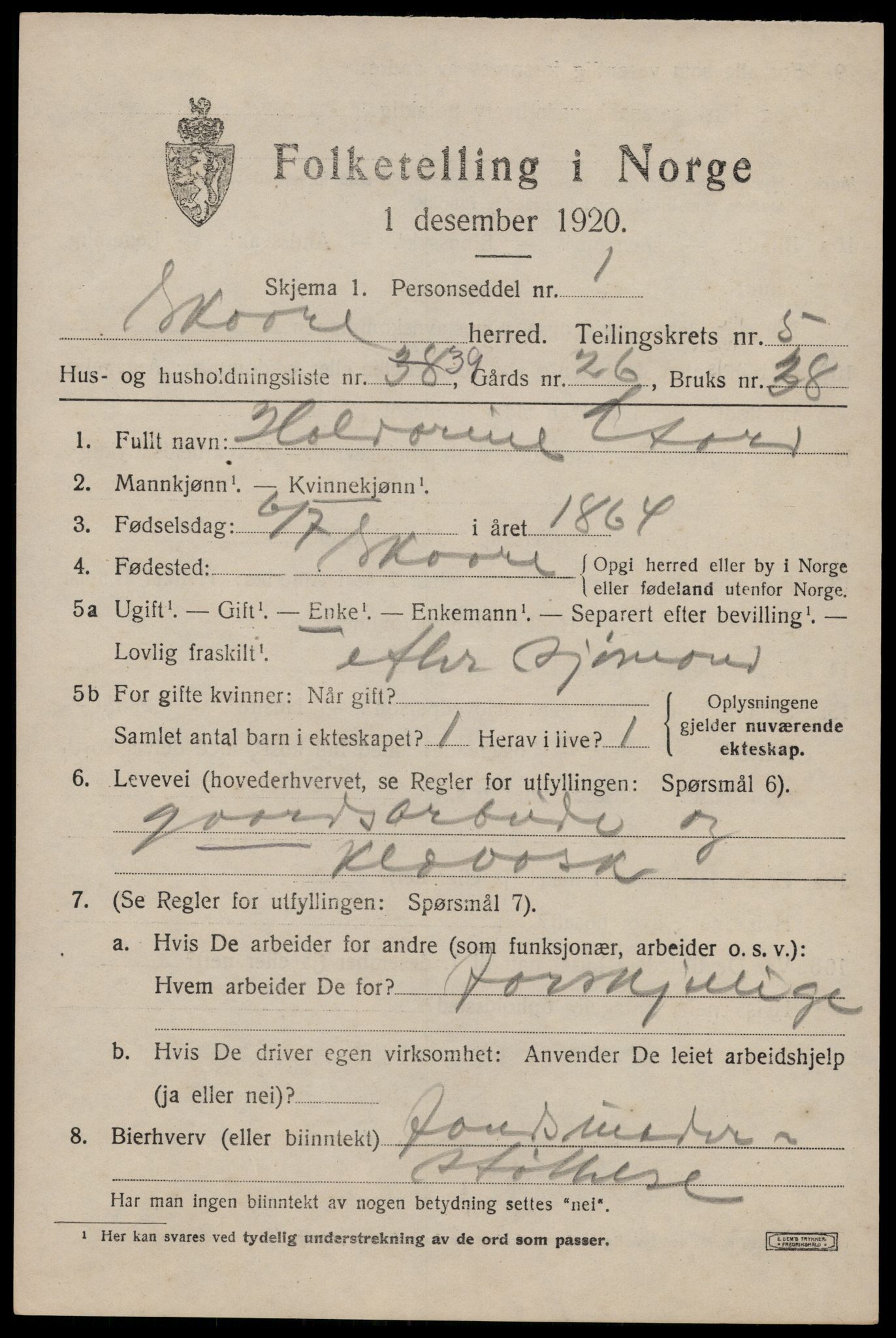 SAST, Folketelling 1920 for 1153 Skåre herred, 1920, s. 3292