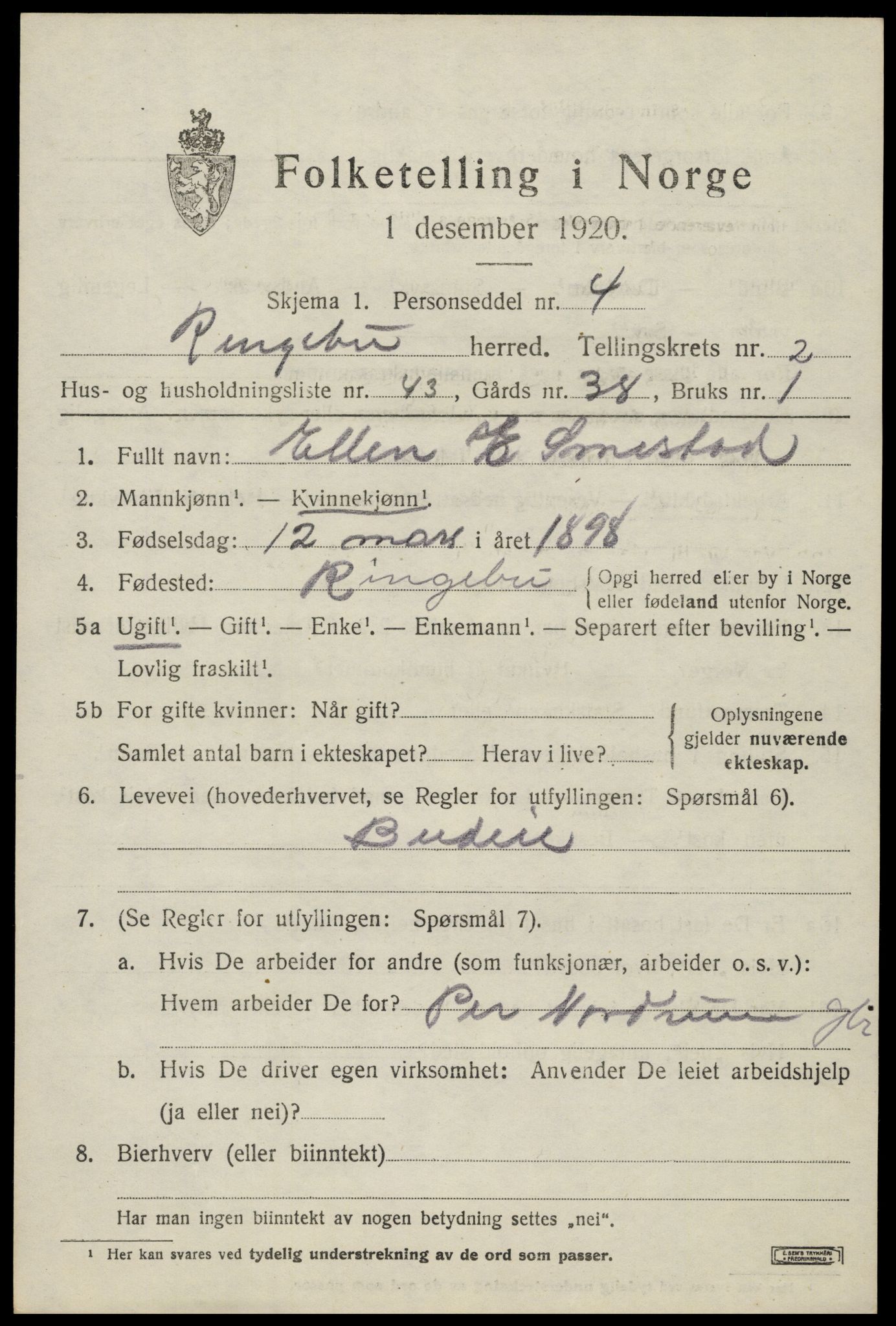 SAH, Folketelling 1920 for 0520 Ringebu herred, 1920, s. 3155