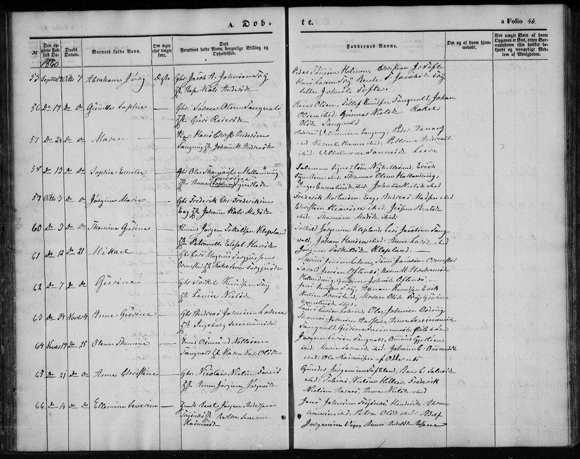 Søgne sokneprestkontor, AV/SAK-1111-0037/F/Fa/Fab/L0010: Ministerialbok nr. A 10, 1853-1869, s. 46