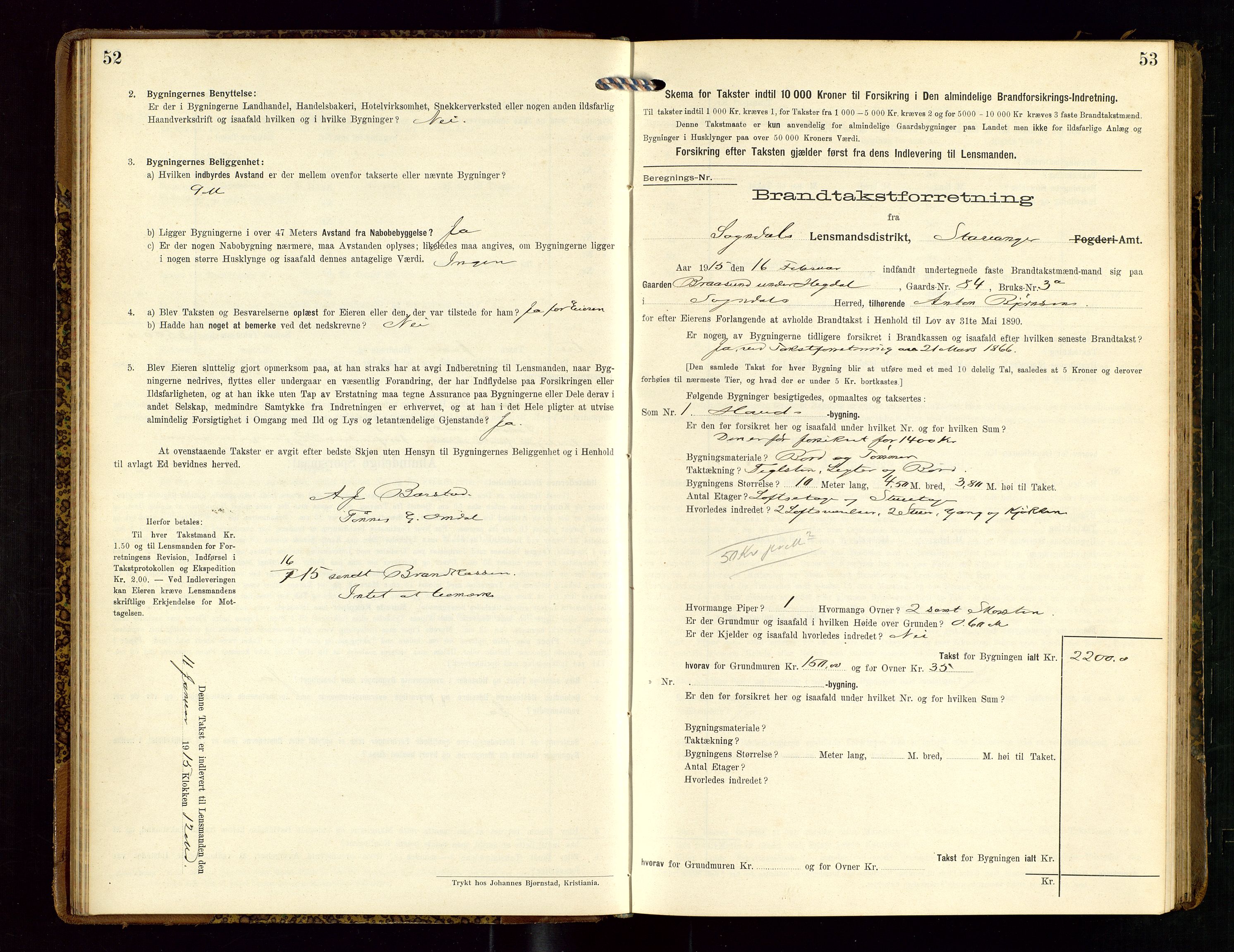 Sokndal lensmannskontor, SAST/A-100417/Gob/L0003: "Brandtakst-Protokol", 1914-1917, s. 52-53