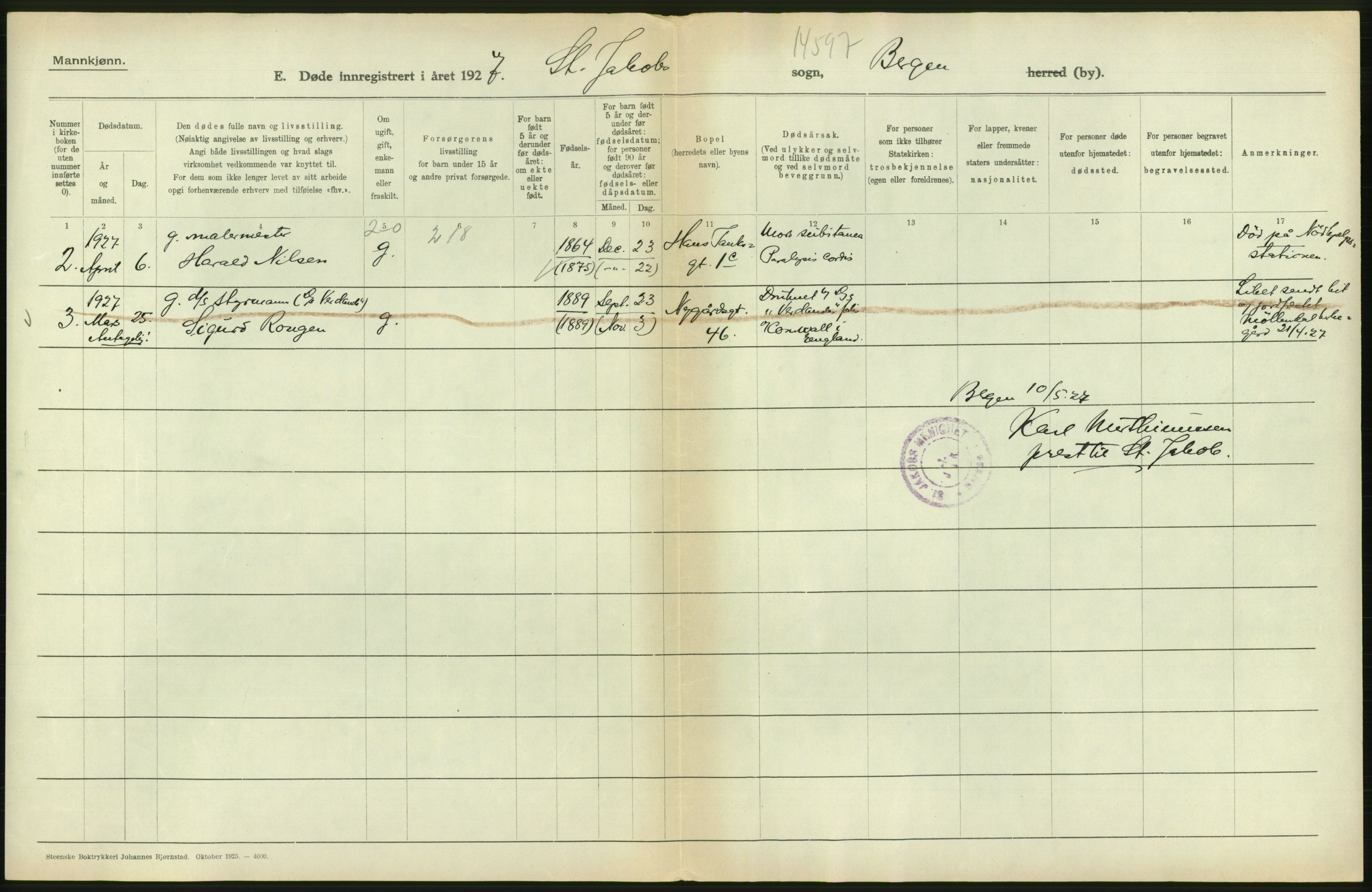 Statistisk sentralbyrå, Sosiodemografiske emner, Befolkning, AV/RA-S-2228/D/Df/Dfc/Dfcg/L0028: Bergen: Gifte, døde., 1927, s. 636