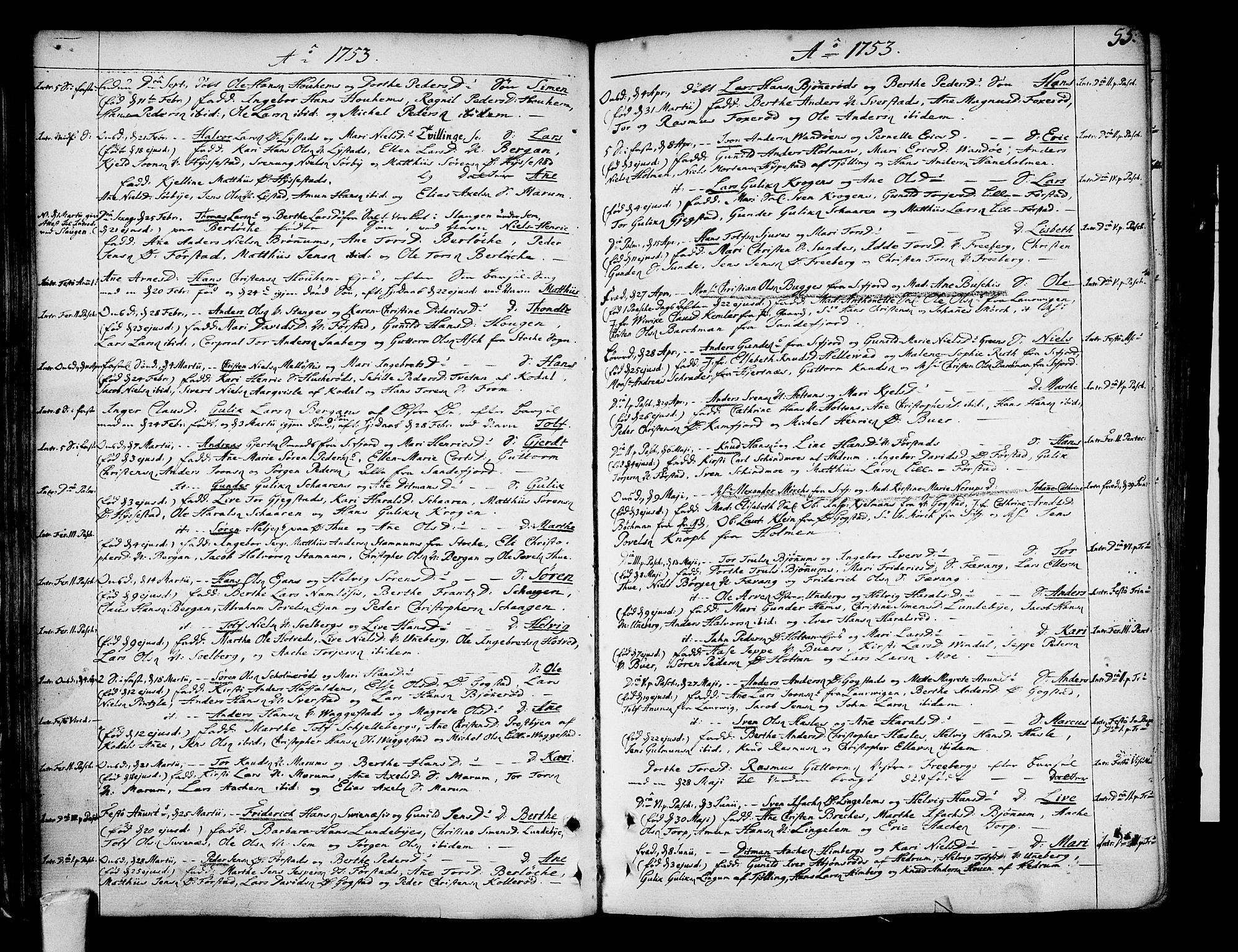 Sandar kirkebøker, SAKO/A-243/F/Fa/L0002: Ministerialbok nr. 2, 1733-1788, s. 55