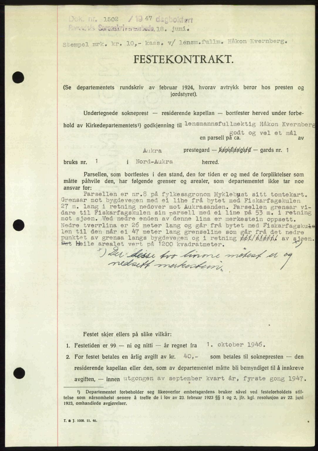 Romsdal sorenskriveri, AV/SAT-A-4149/1/2/2C: Pantebok nr. A23, 1947-1947, Dagboknr: 1502/1947