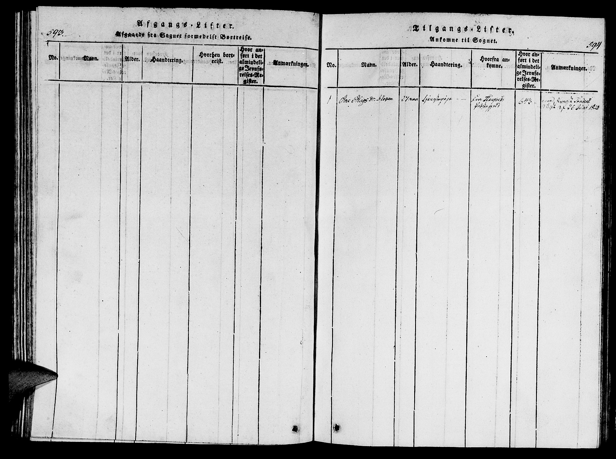 Ministerialprotokoller, klokkerbøker og fødselsregistre - Møre og Romsdal, AV/SAT-A-1454/586/L0990: Klokkerbok nr. 586C01, 1819-1837, s. 593-594