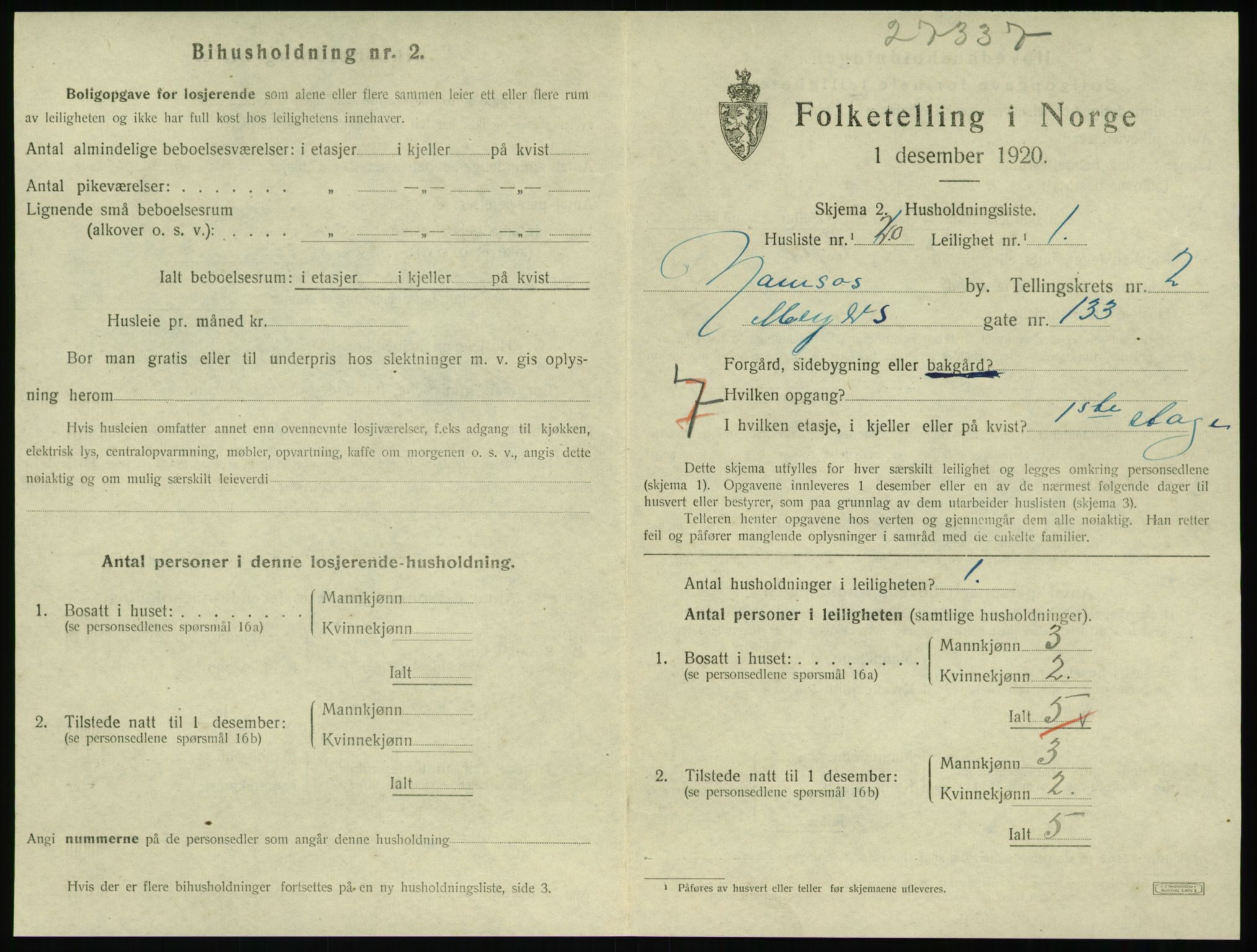 SAT, Folketelling 1920 for 1703 Namsos ladested, 1920, s. 1037