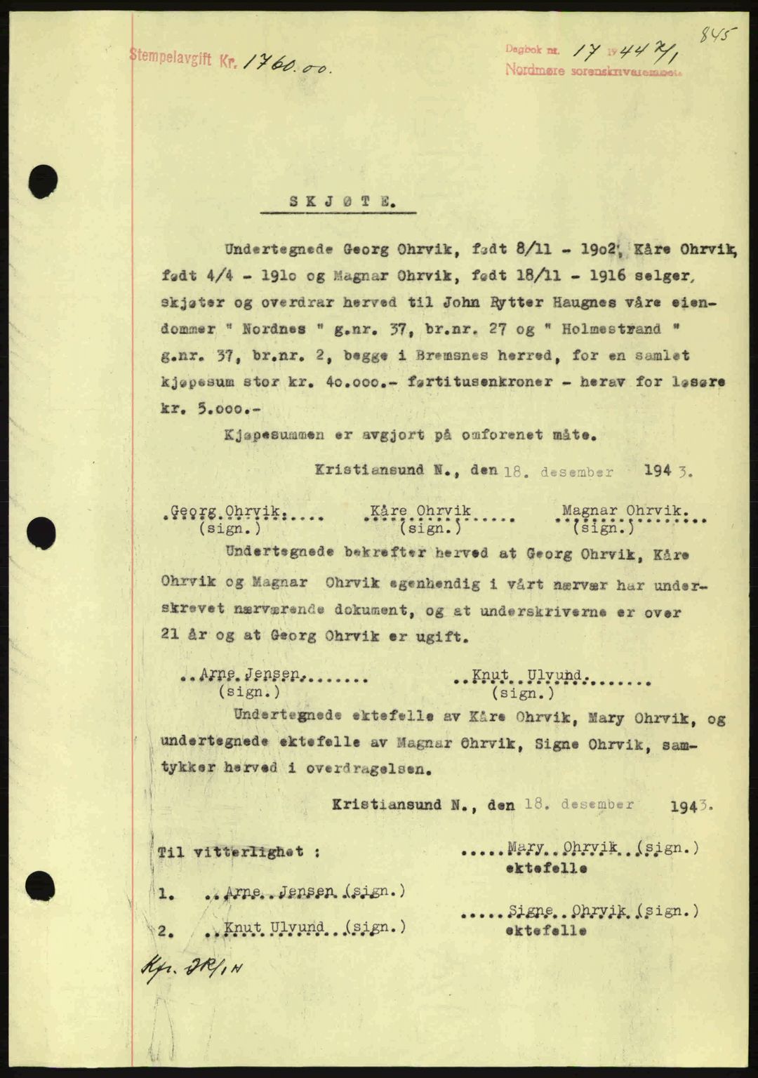 Nordmøre sorenskriveri, SAT/A-4132/1/2/2Ca: Pantebok nr. A96, 1943-1944, Dagboknr: 17/1944