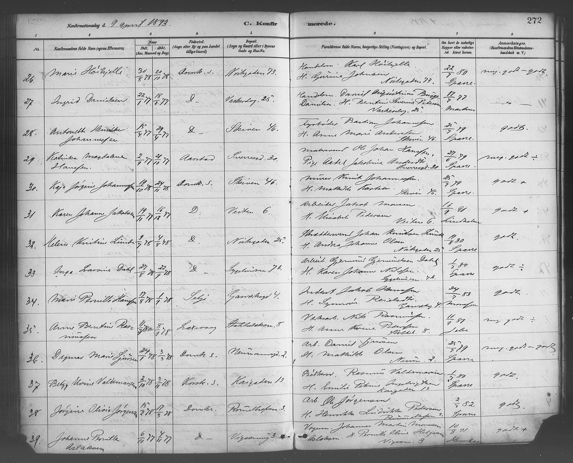 Domkirken sokneprestembete, AV/SAB-A-74801/H/Haa/L0030: Ministerialbok nr. C 5, 1880-1898, s. 272