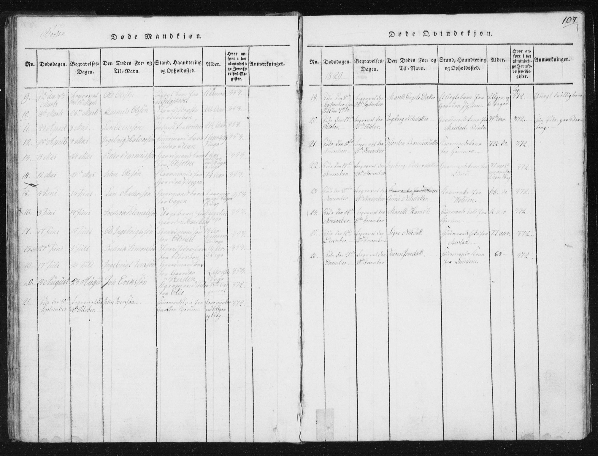 Ministerialprotokoller, klokkerbøker og fødselsregistre - Sør-Trøndelag, SAT/A-1456/665/L0770: Ministerialbok nr. 665A05, 1817-1829, s. 107