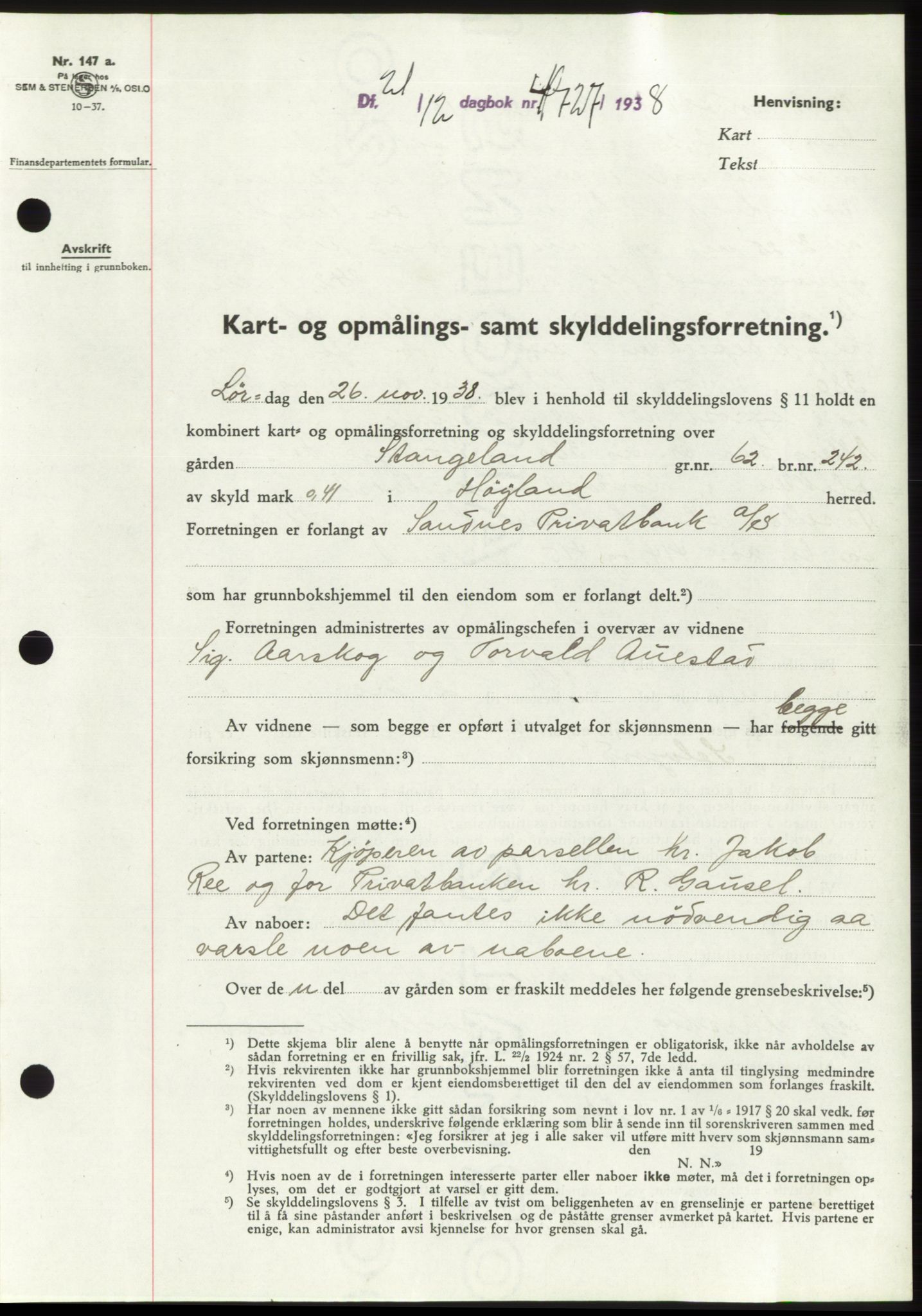 Jæren sorenskriveri, SAST/A-100310/03/G/Gba/L0072: Pantebok, 1938-1938, Dagboknr: 4727/1938