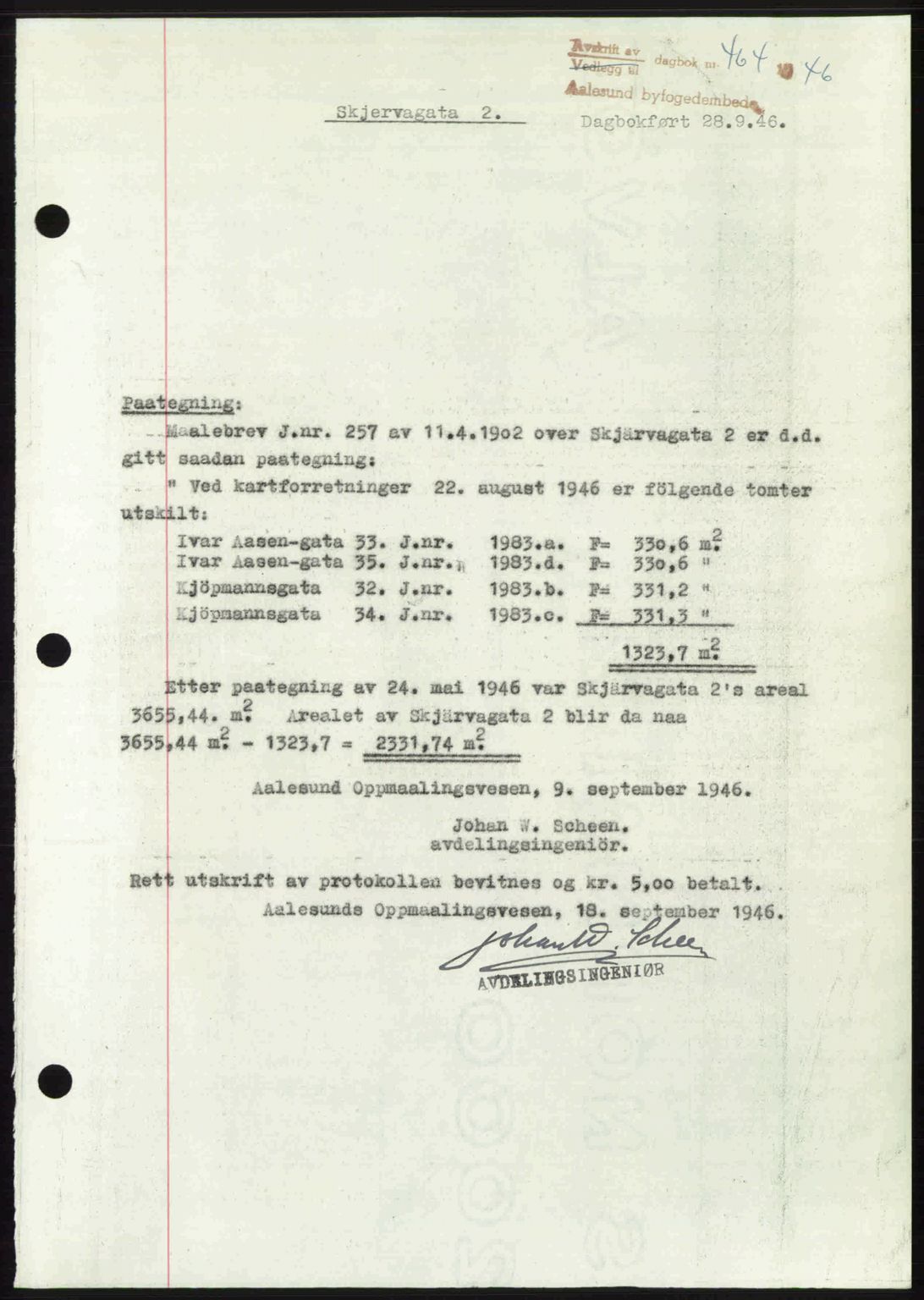 Ålesund byfogd, SAT/A-4384: Pantebok nr. 36b, 1946-1947, Dagboknr: 464/1946