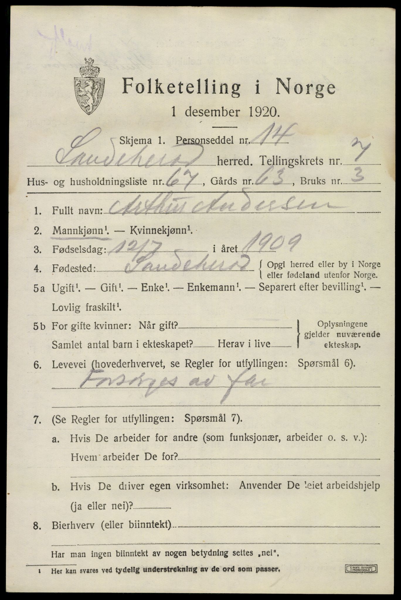 SAKO, Folketelling 1920 for 0724 Sandeherred herred, 1920, s. 12702