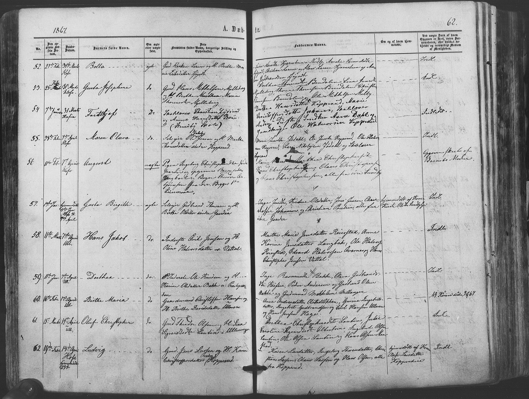 Ullensaker prestekontor Kirkebøker, AV/SAO-A-10236a/F/Fa/L0016: Ministerialbok nr. I 16, 1863-1875, s. 62