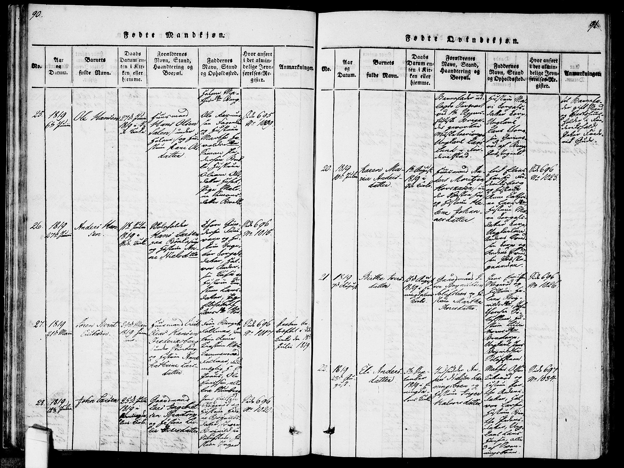 Idd prestekontor Kirkebøker, AV/SAO-A-10911/F/Fc/L0002: Ministerialbok nr. III 2, 1815-1831, s. 90-91