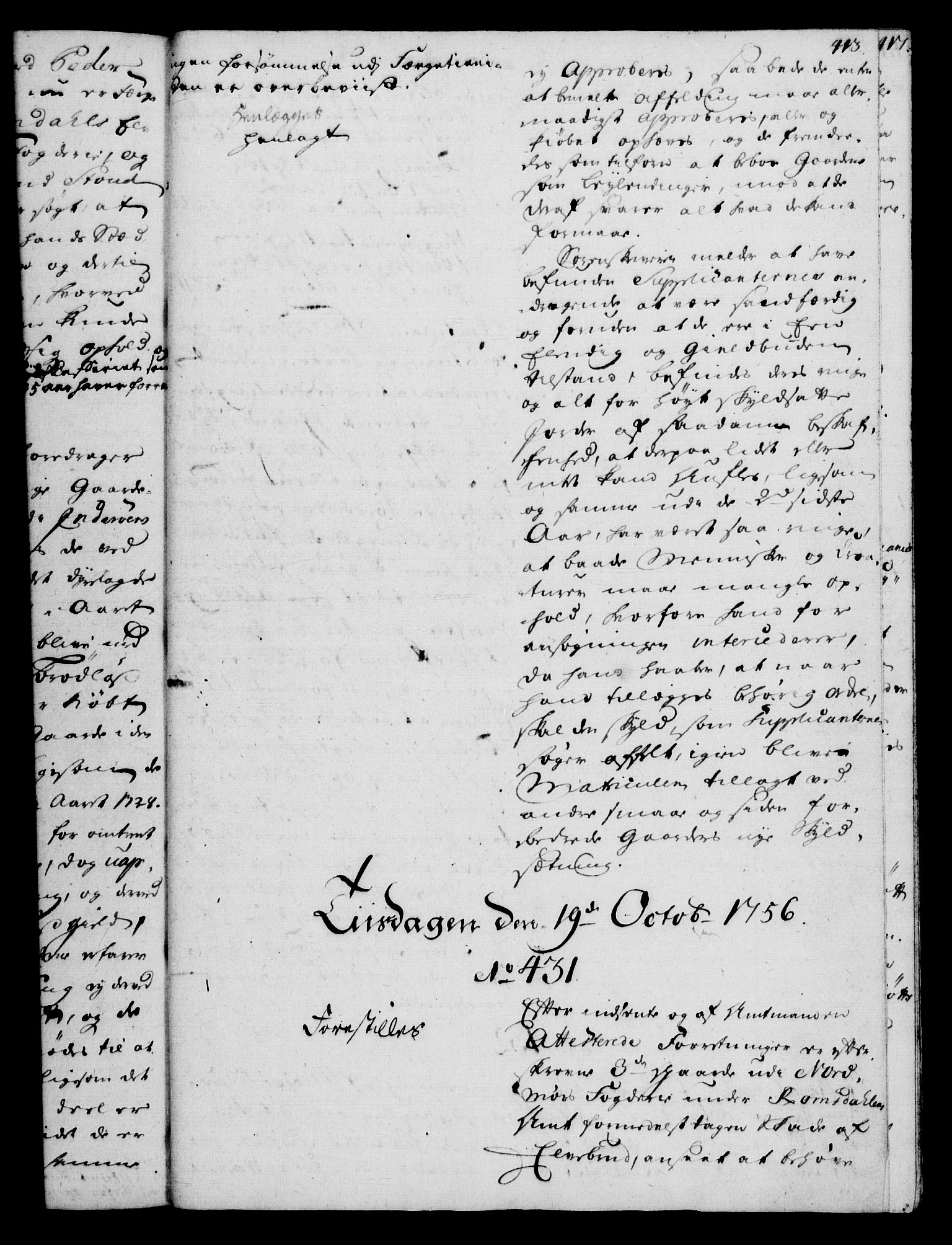 Rentekammeret, Kammerkanselliet, AV/RA-EA-3111/G/Gh/Gha/L0033: Norsk ekstraktmemorialprotokoll (merket RK 53.78), 1755-1756, s. 413