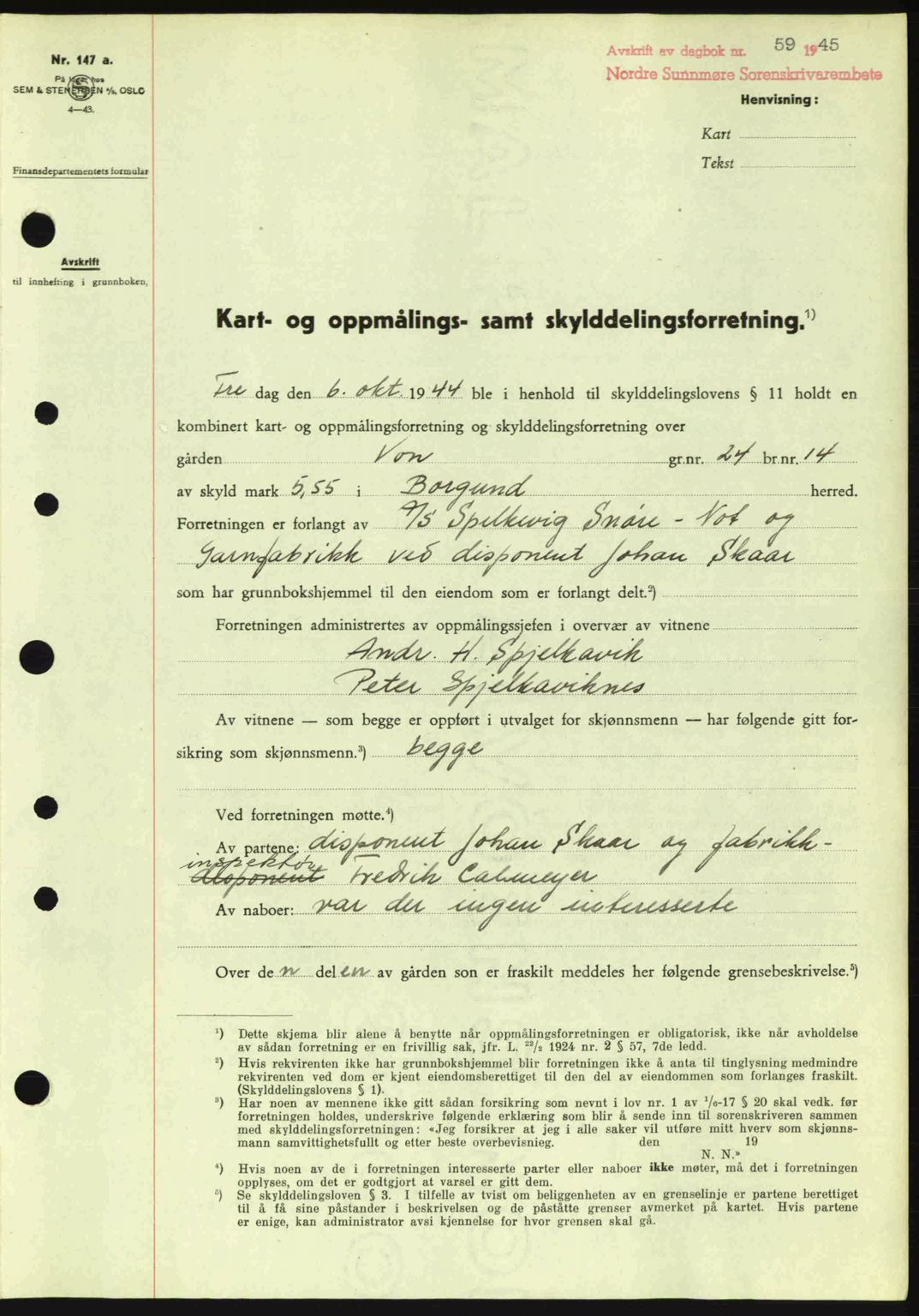 Nordre Sunnmøre sorenskriveri, SAT/A-0006/1/2/2C/2Ca: Pantebok nr. A19, 1944-1945, Dagboknr: 59/1945