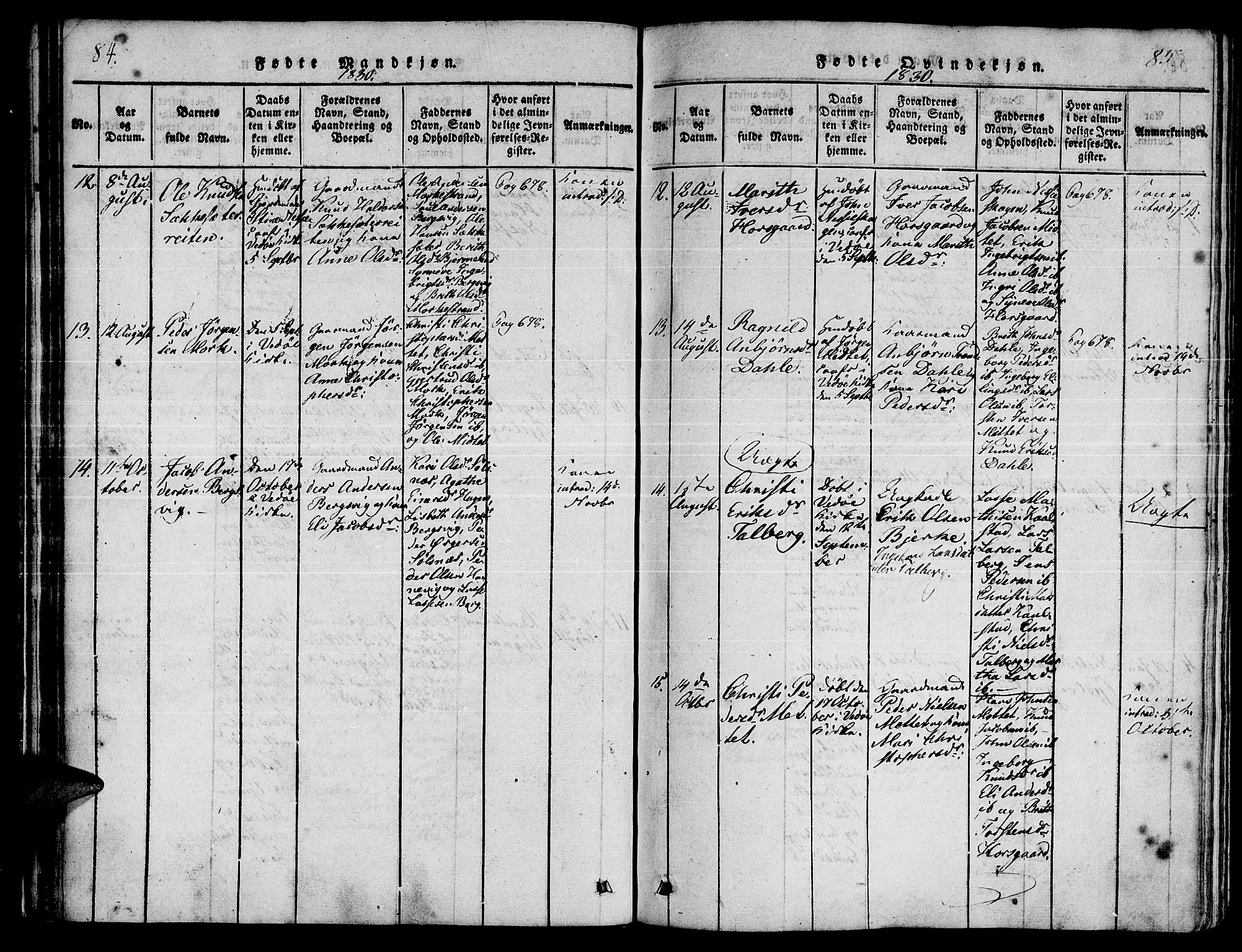 Ministerialprotokoller, klokkerbøker og fødselsregistre - Møre og Romsdal, SAT/A-1454/547/L0602: Ministerialbok nr. 547A04, 1818-1845, s. 84-85