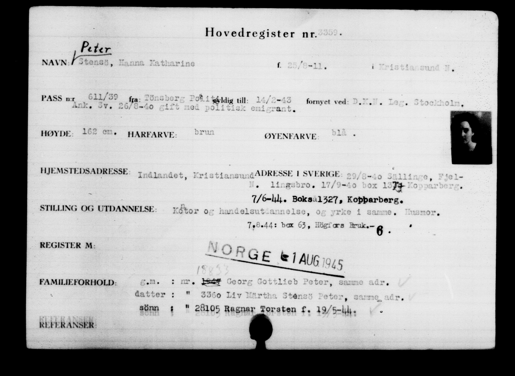 Utenriksstasjonene, Legasjonen i Stockholm, Flyktningkontoret, AV/RA-S-6753/V/Va/L0003: Kjesäterkartoteket, flyktninger med registreringsnr. 2001-3495, 1940-1945, s. 1849