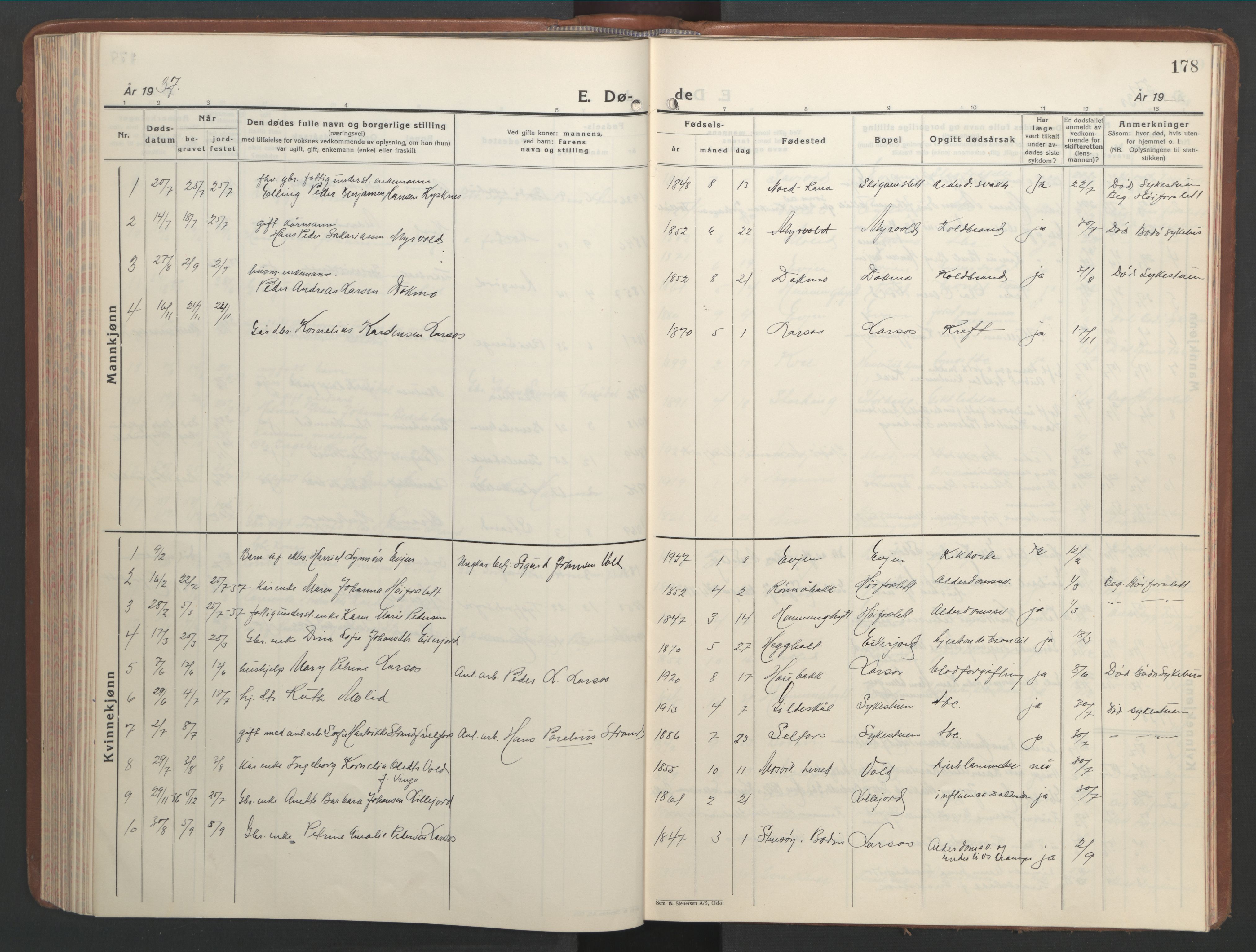 Ministerialprotokoller, klokkerbøker og fødselsregistre - Nordland, AV/SAT-A-1459/846/L0657: Klokkerbok nr. 846C07, 1936-1952, s. 178