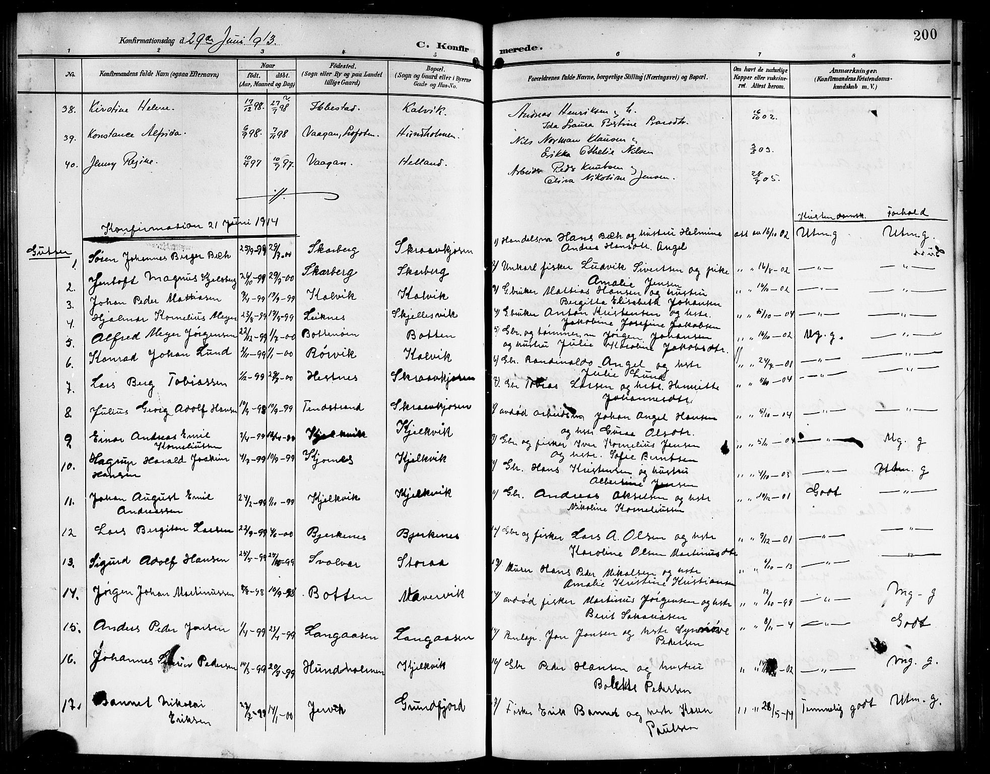 Ministerialprotokoller, klokkerbøker og fødselsregistre - Nordland, AV/SAT-A-1459/861/L0877: Klokkerbok nr. 861C03, 1903-1919, s. 200