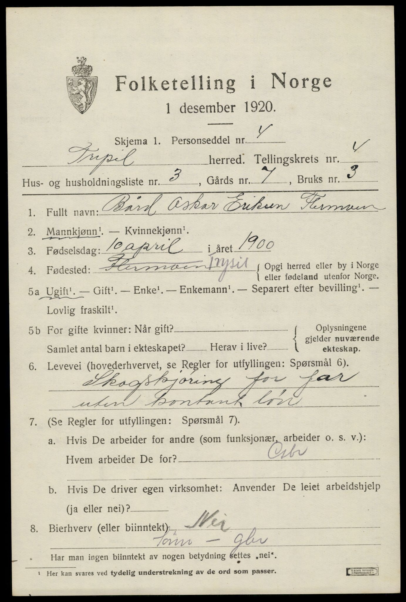 SAH, Folketelling 1920 for 0428 Trysil herred, 1920, s. 4109