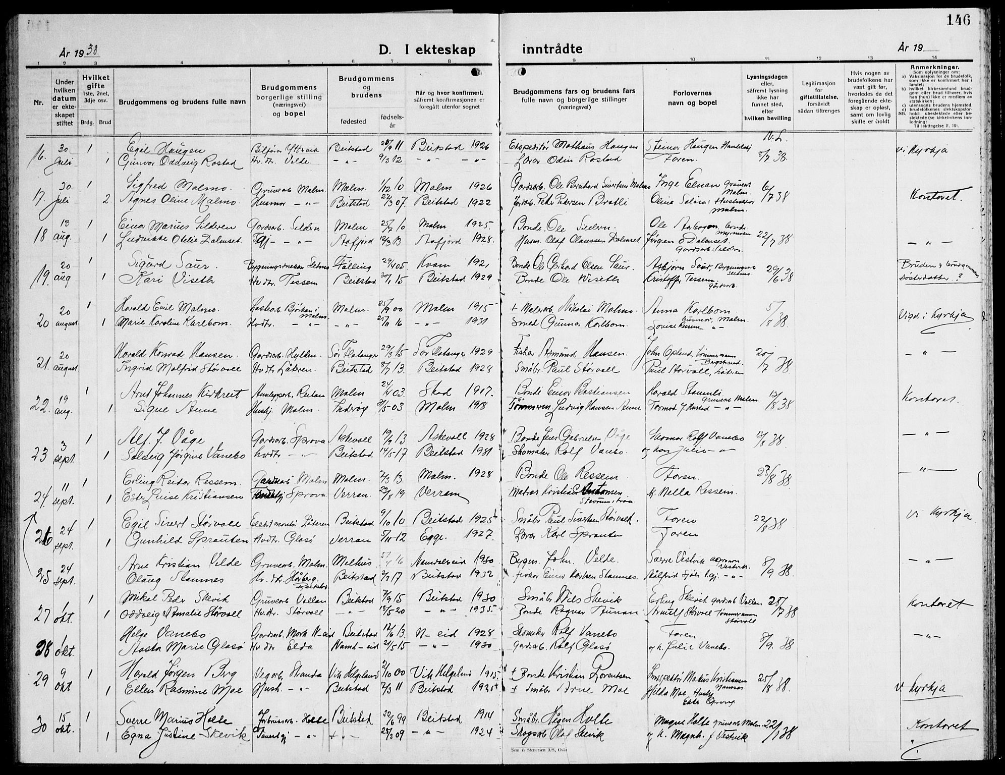 Ministerialprotokoller, klokkerbøker og fødselsregistre - Nord-Trøndelag, SAT/A-1458/741/L0403: Klokkerbok nr. 741C04, 1925-1944, s. 146