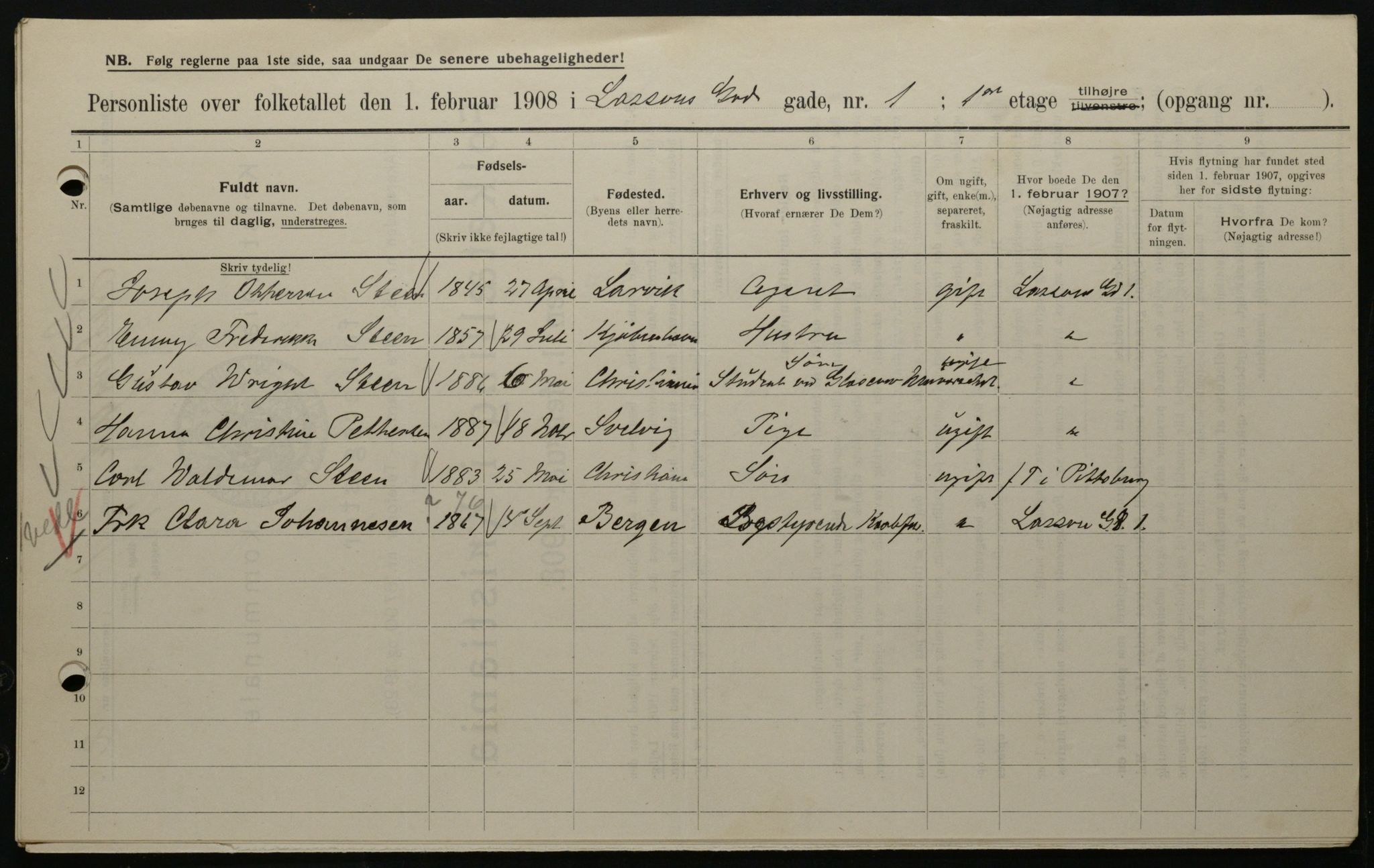 OBA, Kommunal folketelling 1.2.1908 for Kristiania kjøpstad, 1908, s. 51323