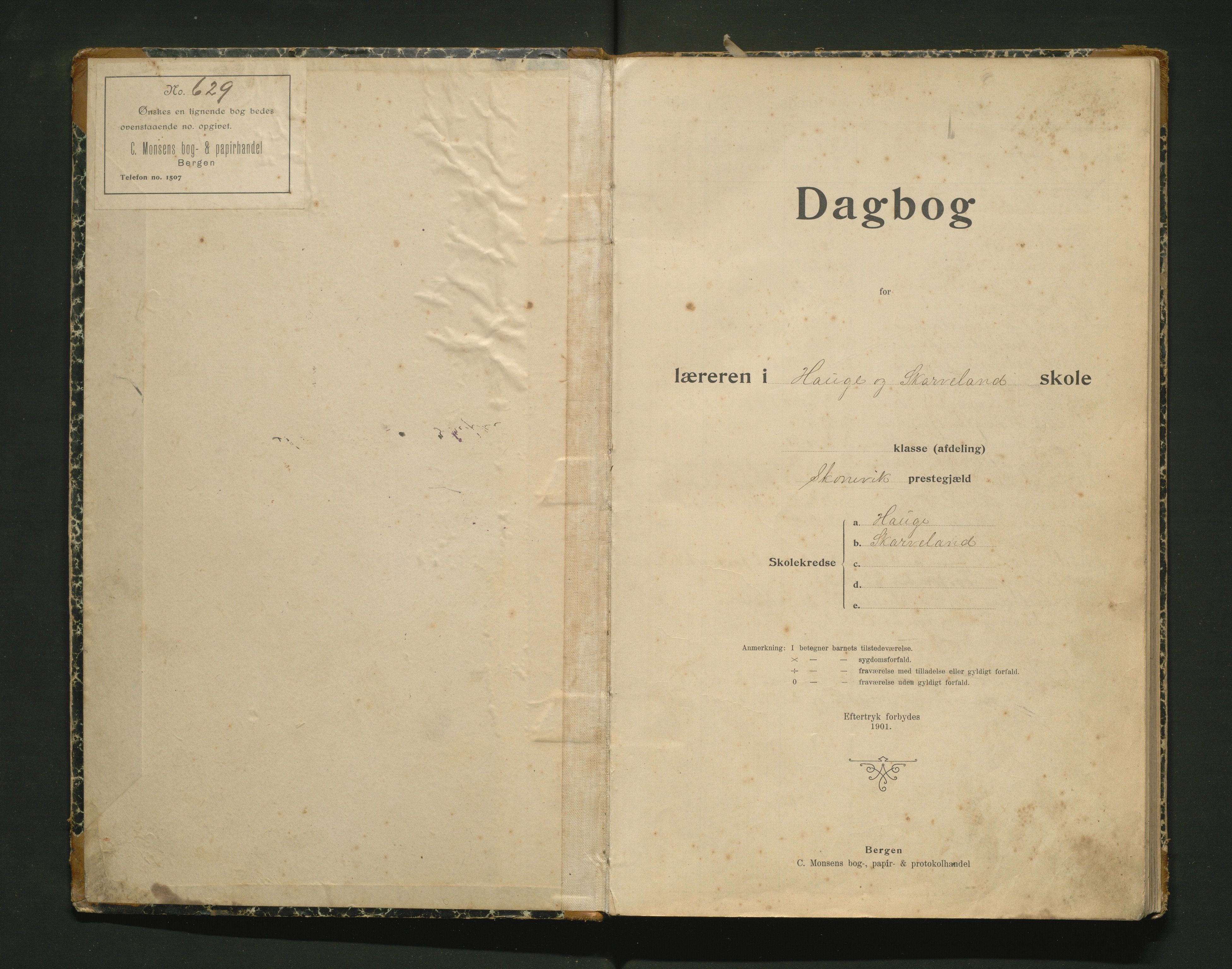 Skånevik kommune. Barneskulane, IKAH/1212-231/G/Ge/L0003: Dagbok for Hauge og Skarveland krinsar, 1903-1914
