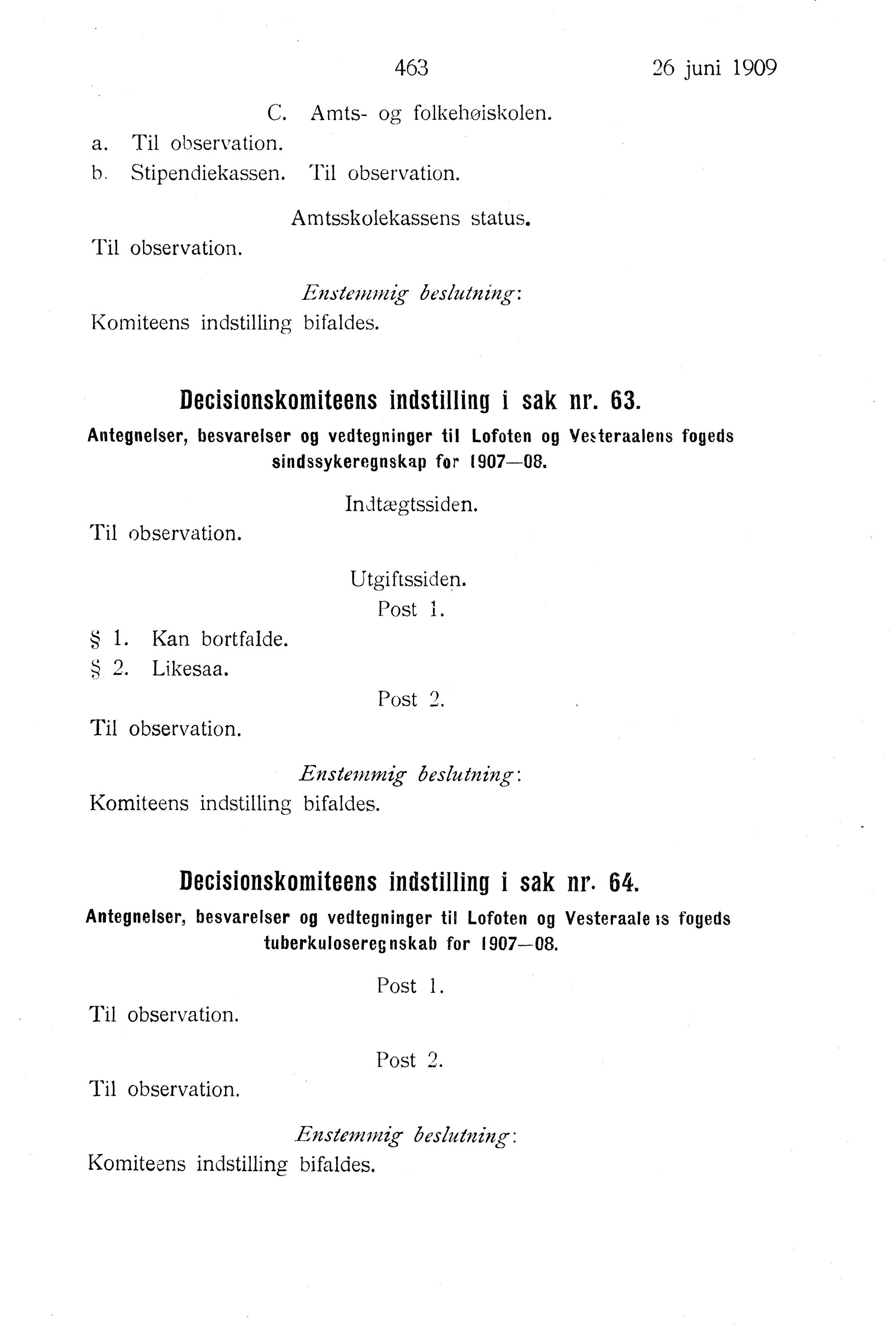 Nordland Fylkeskommune. Fylkestinget, AIN/NFK-17/176/A/Ac/L0032: Fylkestingsforhandlinger 1909, 1909