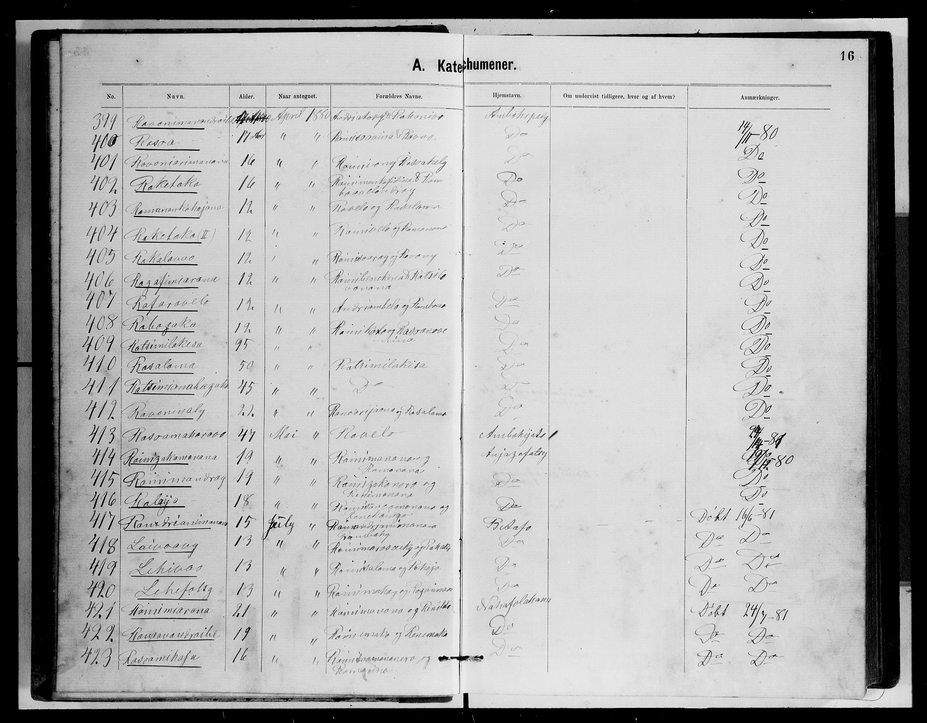 Archives FLM/NMS, Madagaskar, VID/MA-A-1163/D/Db/L0269: Ministerialbok nr. 1, 1867-1884, s. 16