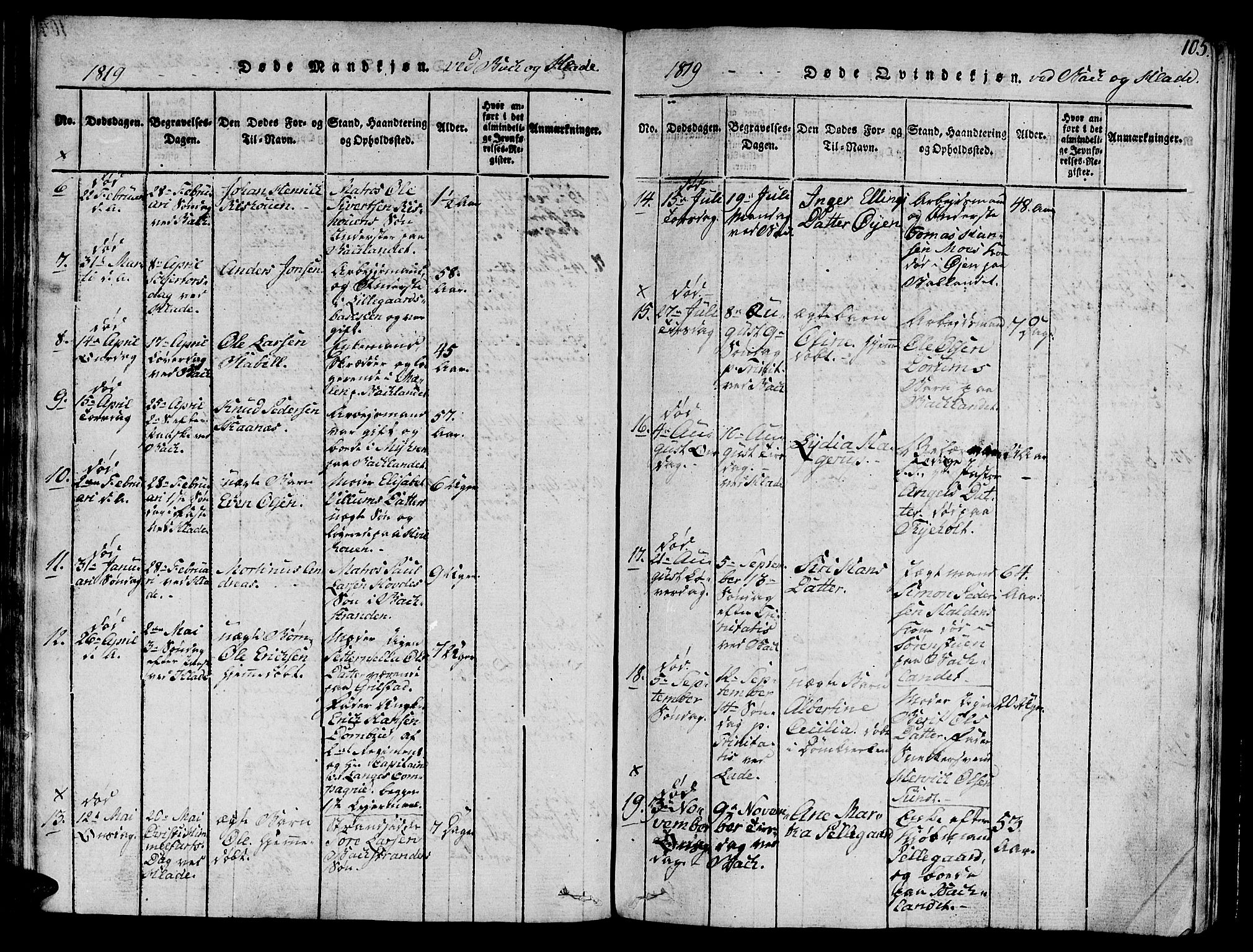 Ministerialprotokoller, klokkerbøker og fødselsregistre - Sør-Trøndelag, SAT/A-1456/606/L0307: Klokkerbok nr. 606C03, 1817-1824, s. 105