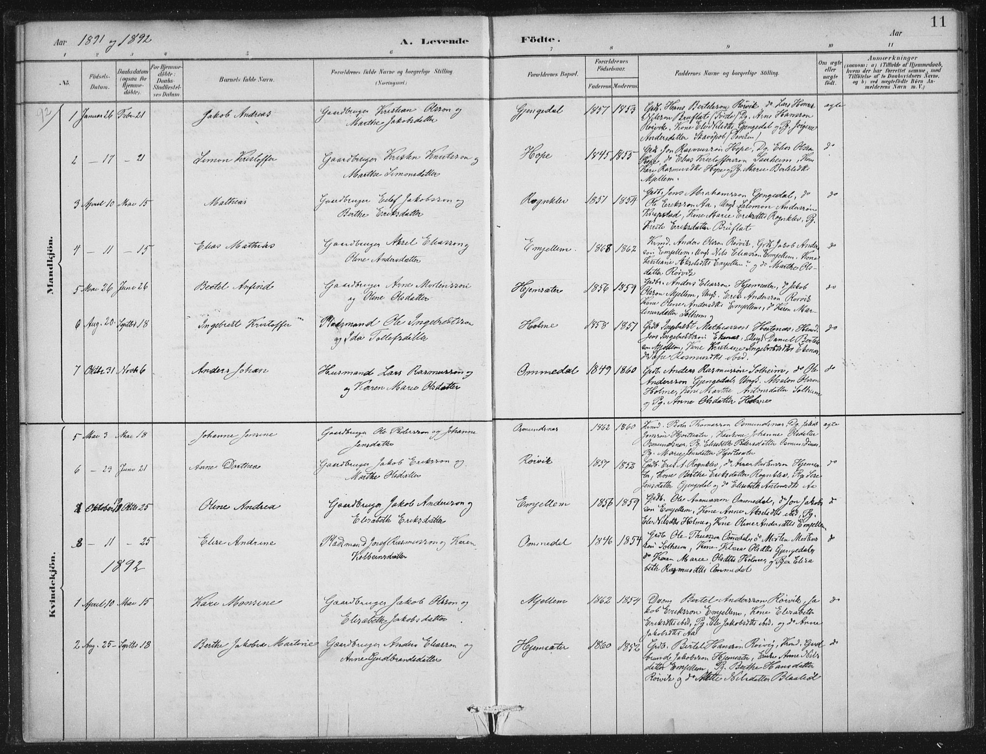 Gloppen sokneprestembete, AV/SAB-A-80101/H/Haa/Haae/L0001: Ministerialbok nr. E  1, 1885-1904, s. 11