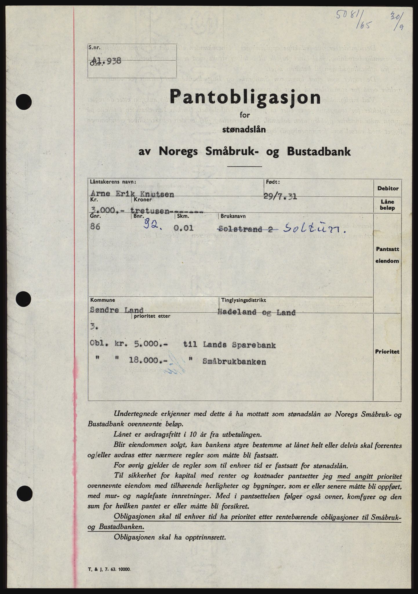 Hadeland og Land tingrett, SAH/TING-010/H/Hb/Hbc/L0060: Pantebok nr. B60, 1965-1965, Dagboknr: 5081/1965