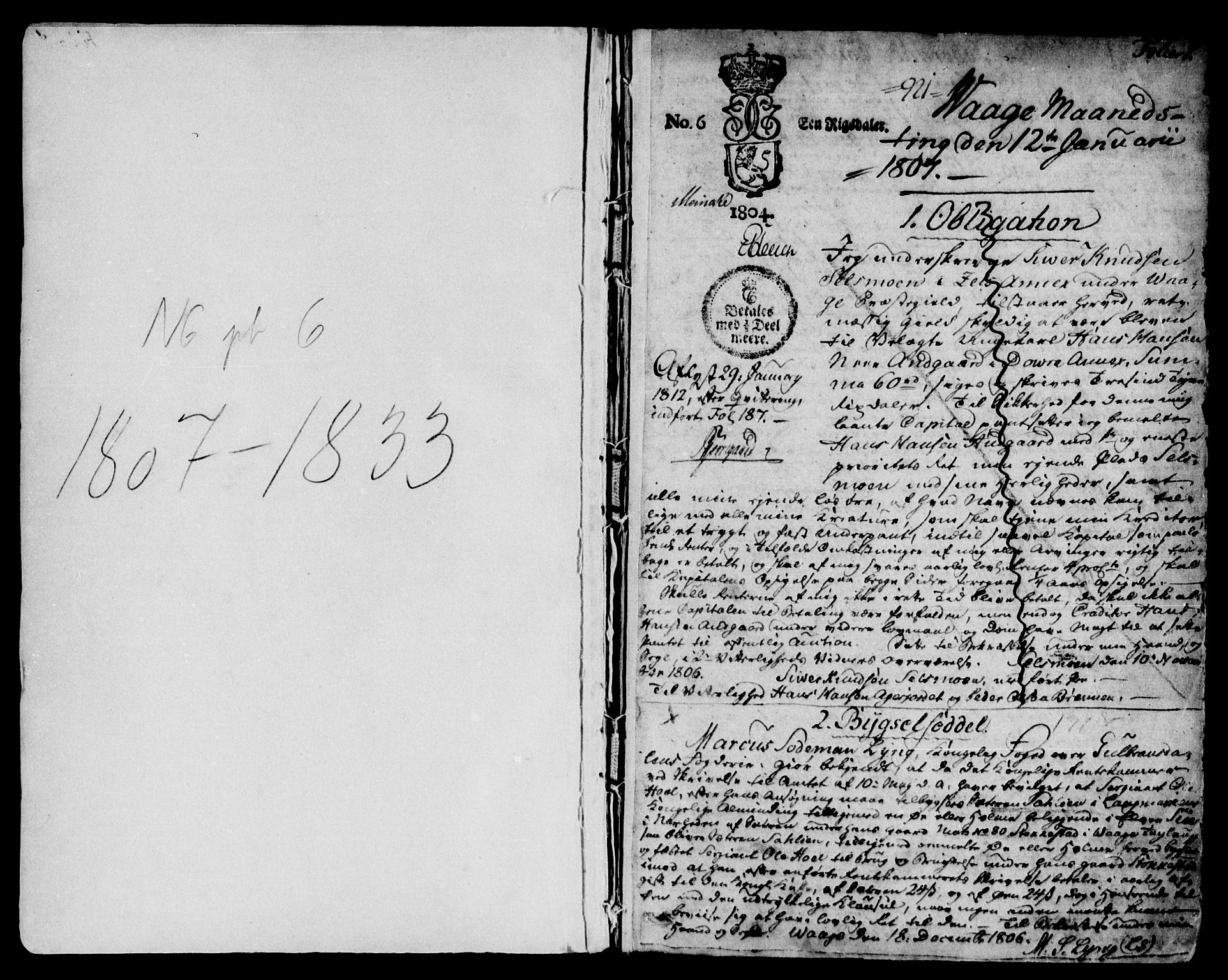 Nord-Gudbrandsdal tingrett, AV/SAH-TING-002/H/Hb/Hba/L0005: Pantebok nr. 5, 1807-1833, s. 1